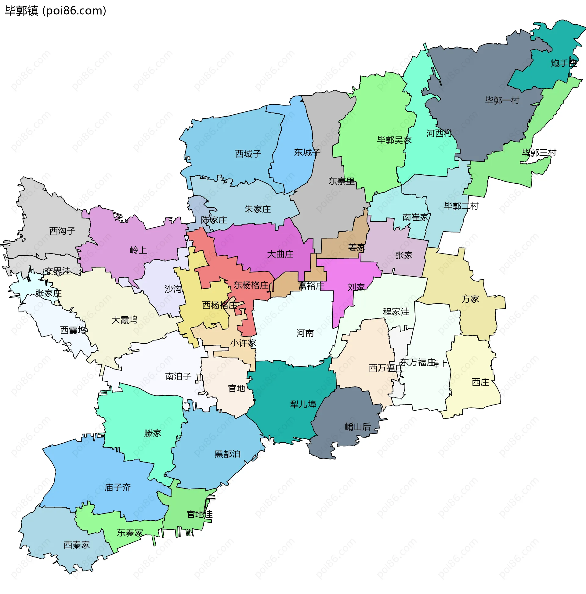 毕郭镇边界地图(五级行政区划)