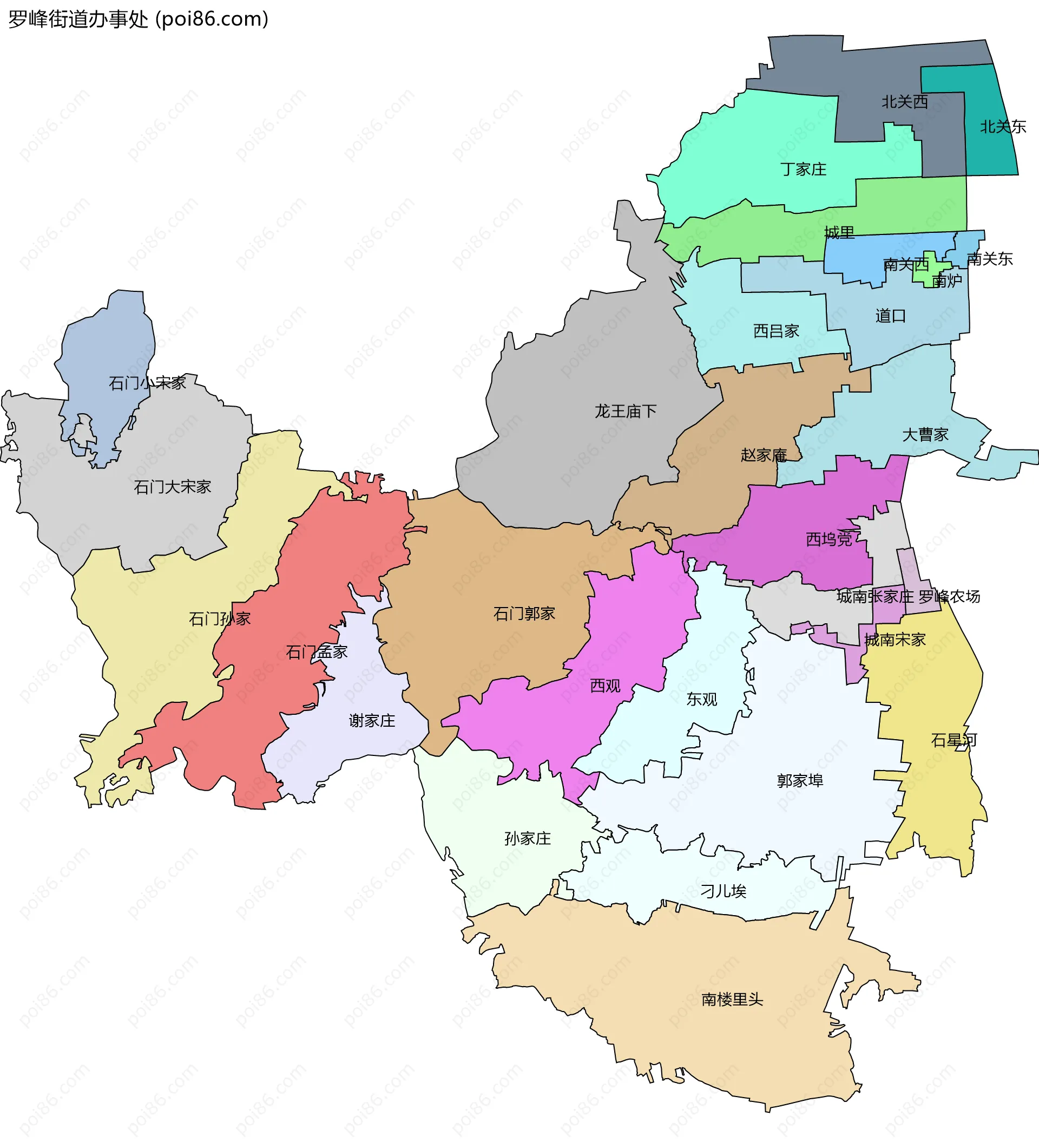 罗峰街道办事处边界地图(五级行政区划)