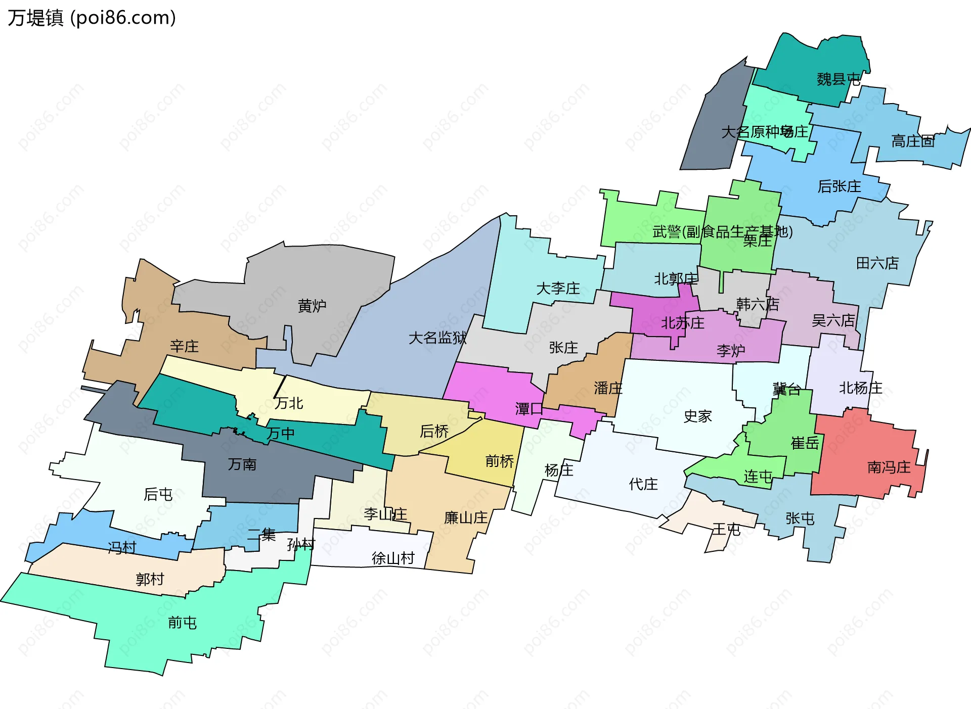 万堤镇边界地图(五级行政区划)