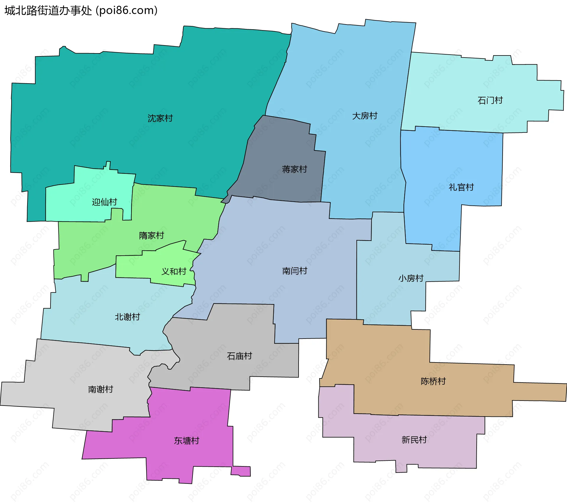 城北路街道办事处边界地图(五级行政区划)
