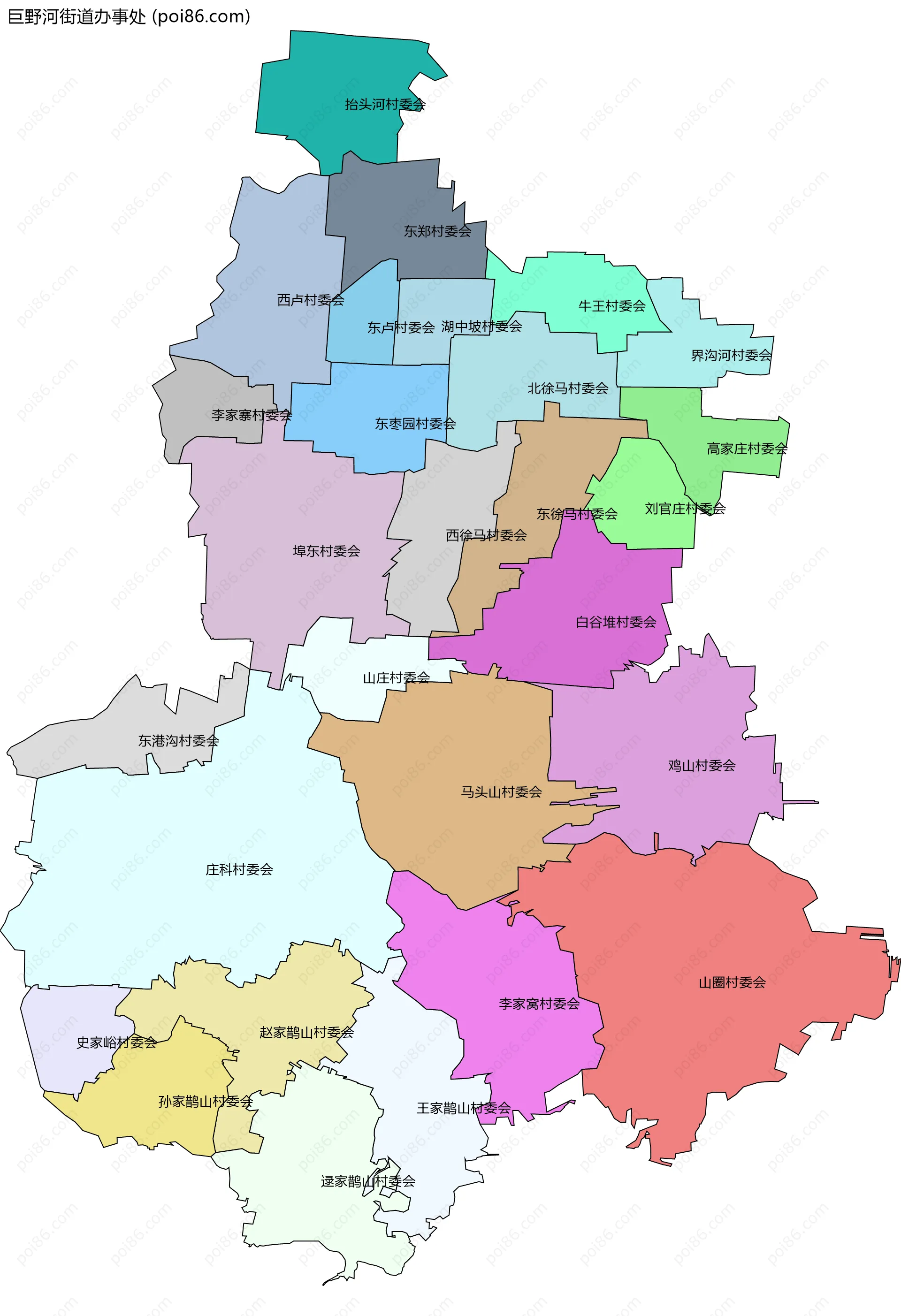 巨野河街道办事处边界地图(五级行政区划)