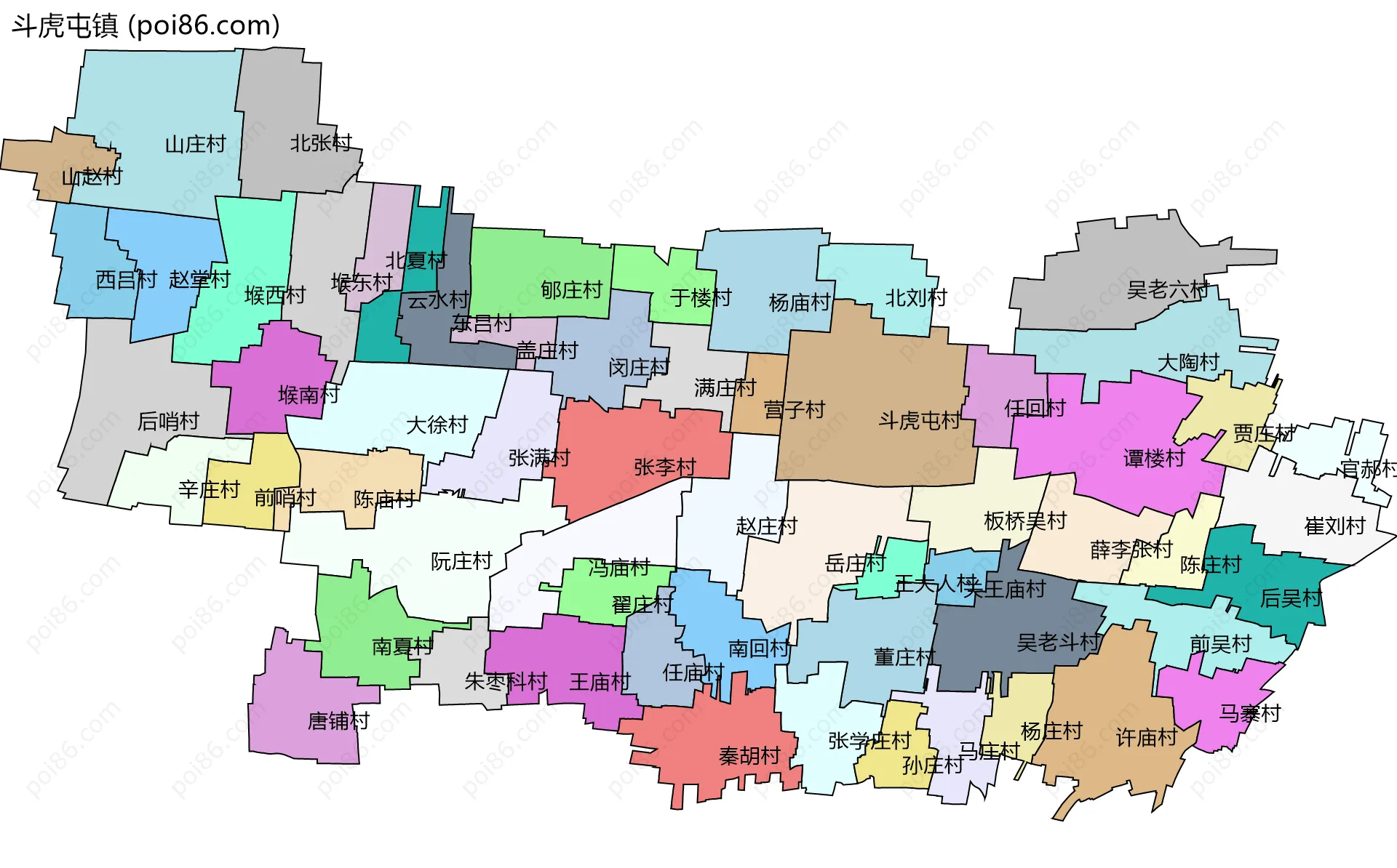 斗虎屯镇边界地图(五级行政区划)