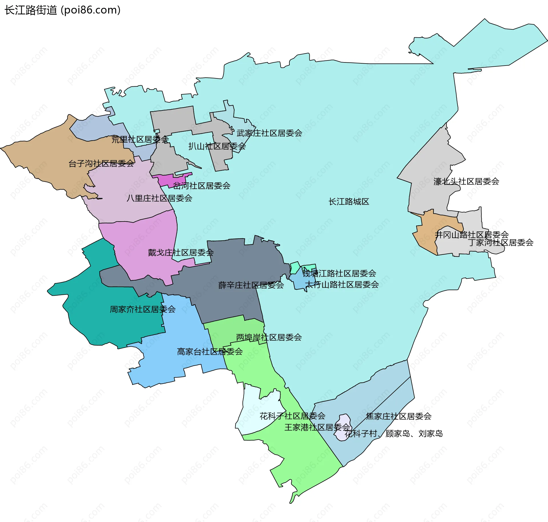 长江路街道边界地图(五级行政区划)
