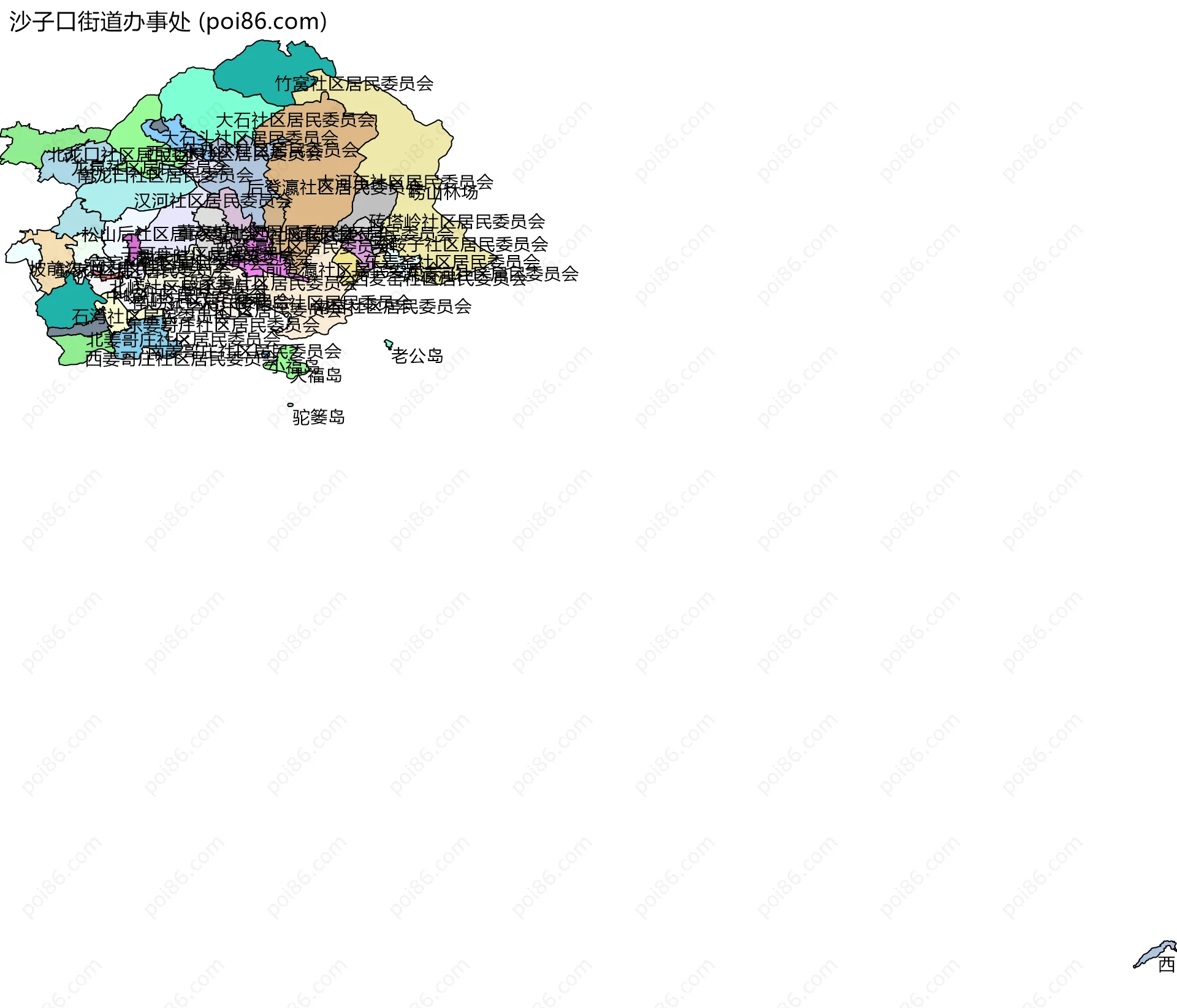 沙子口街道办事处边界地图(五级行政区划)