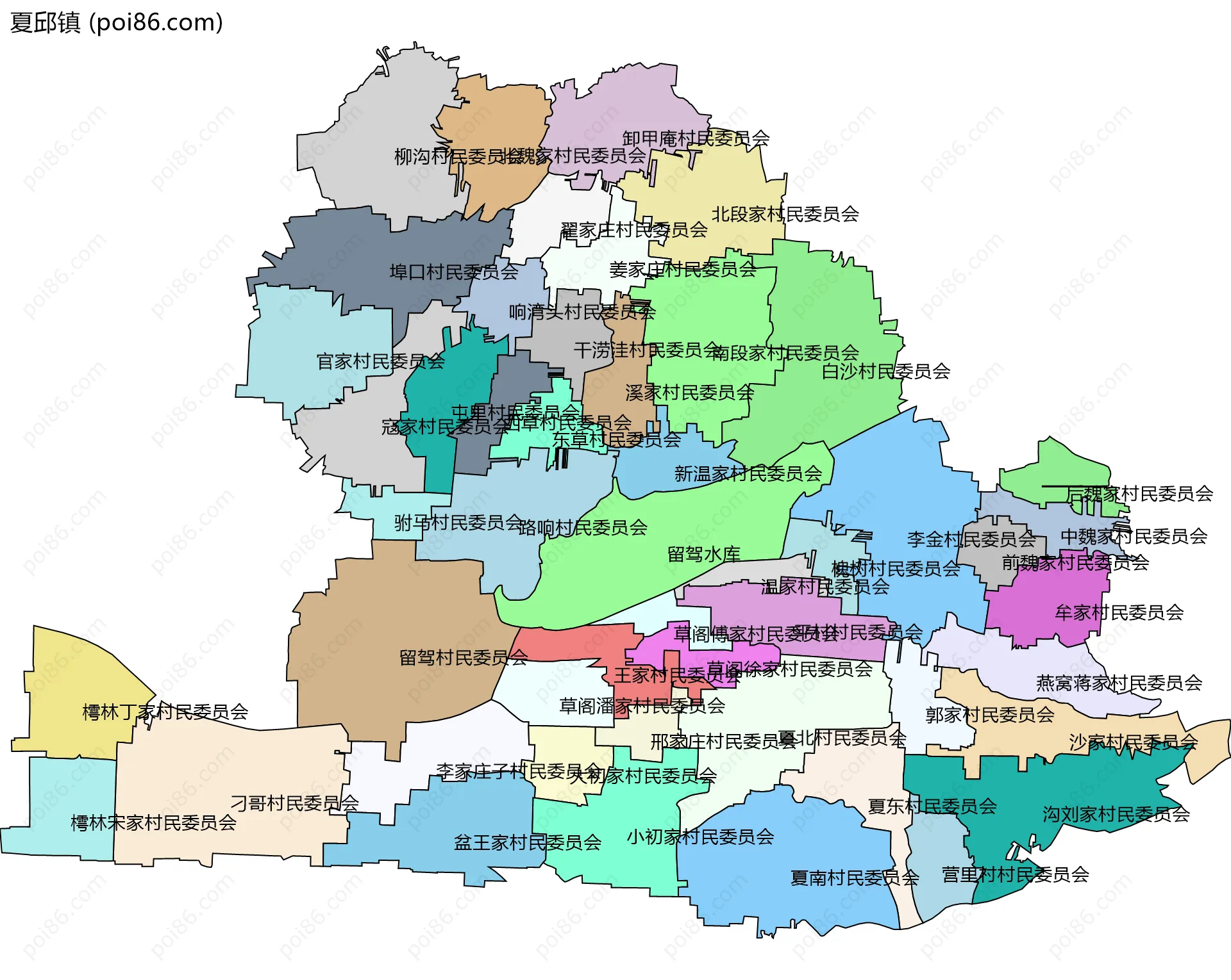 夏邱镇边界地图(五级行政区划)