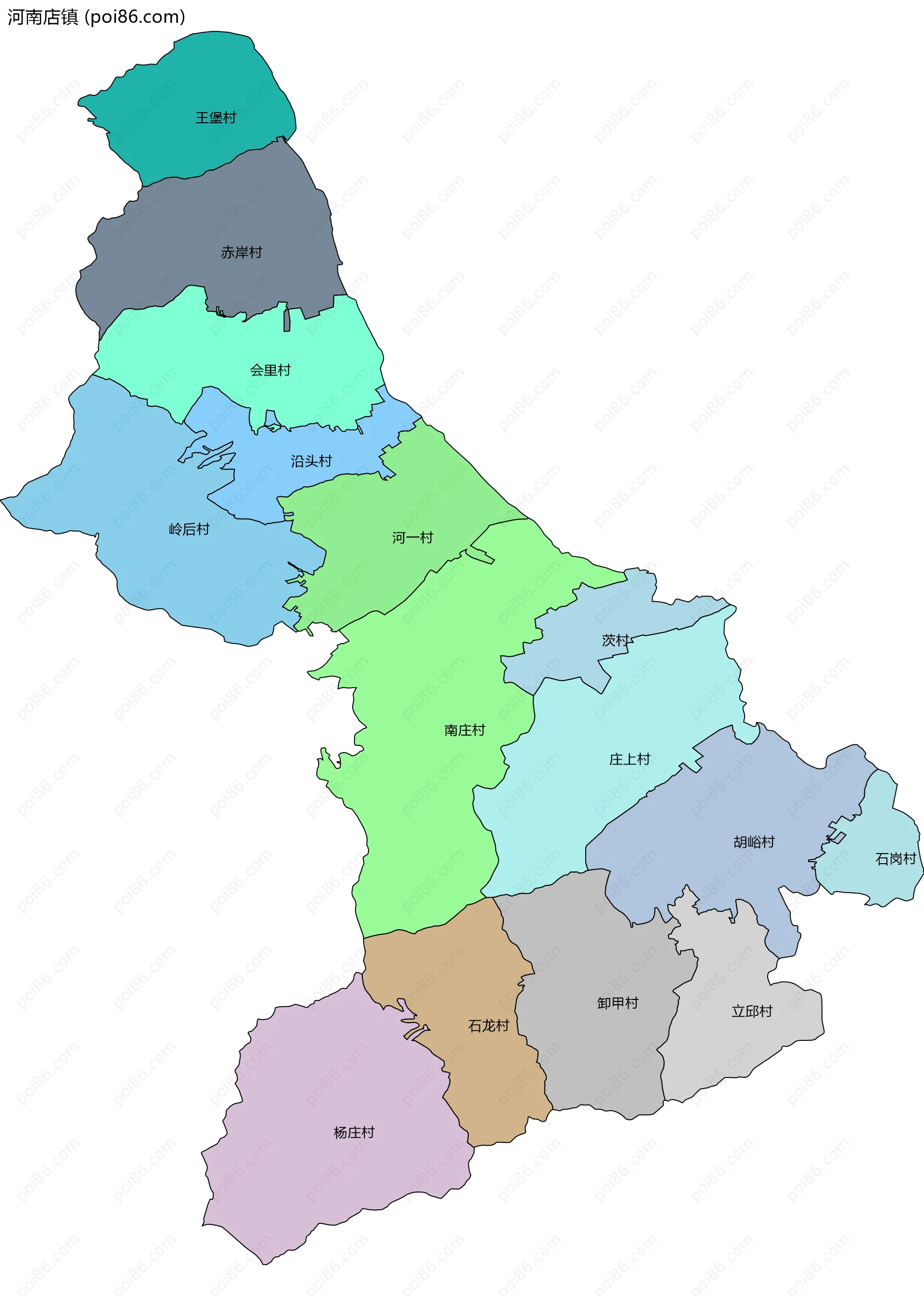 河南店镇边界地图(五级行政区划)