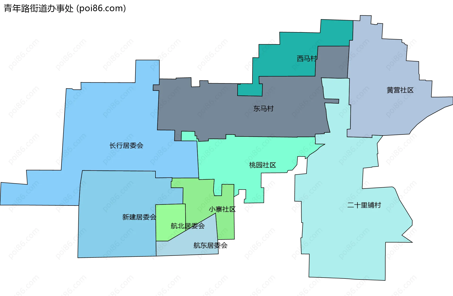 青年路街道办事处边界地图(五级行政区划)