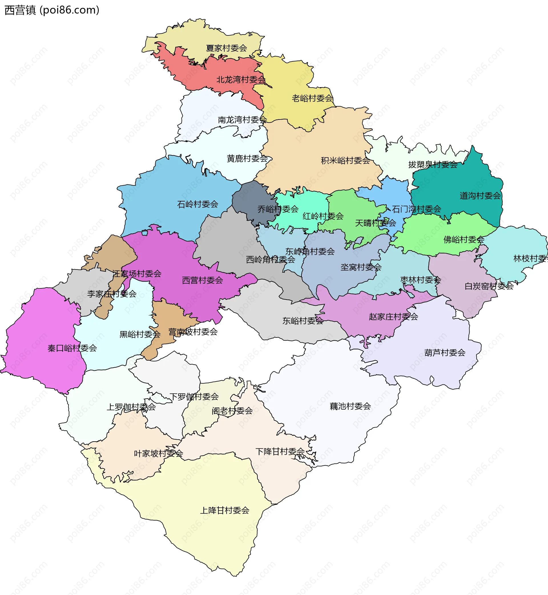 西营镇边界地图(五级行政区划)