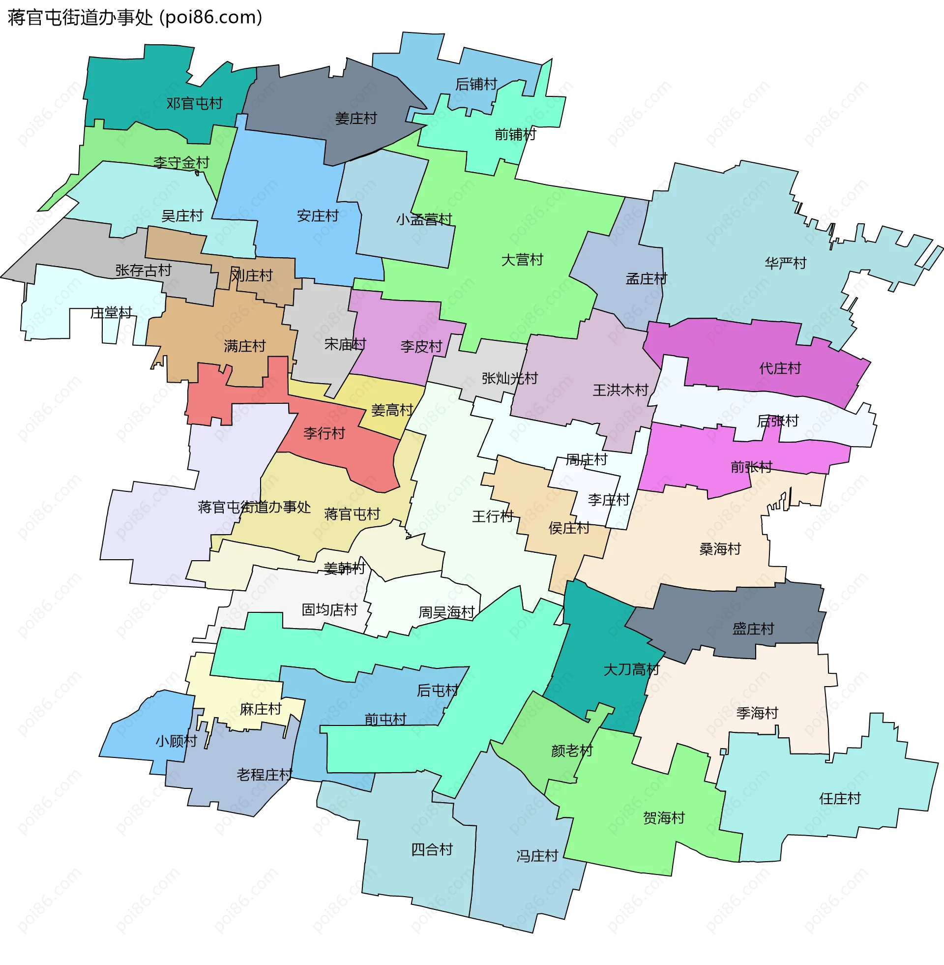 蒋官屯街道办事处边界地图(五级行政区划)