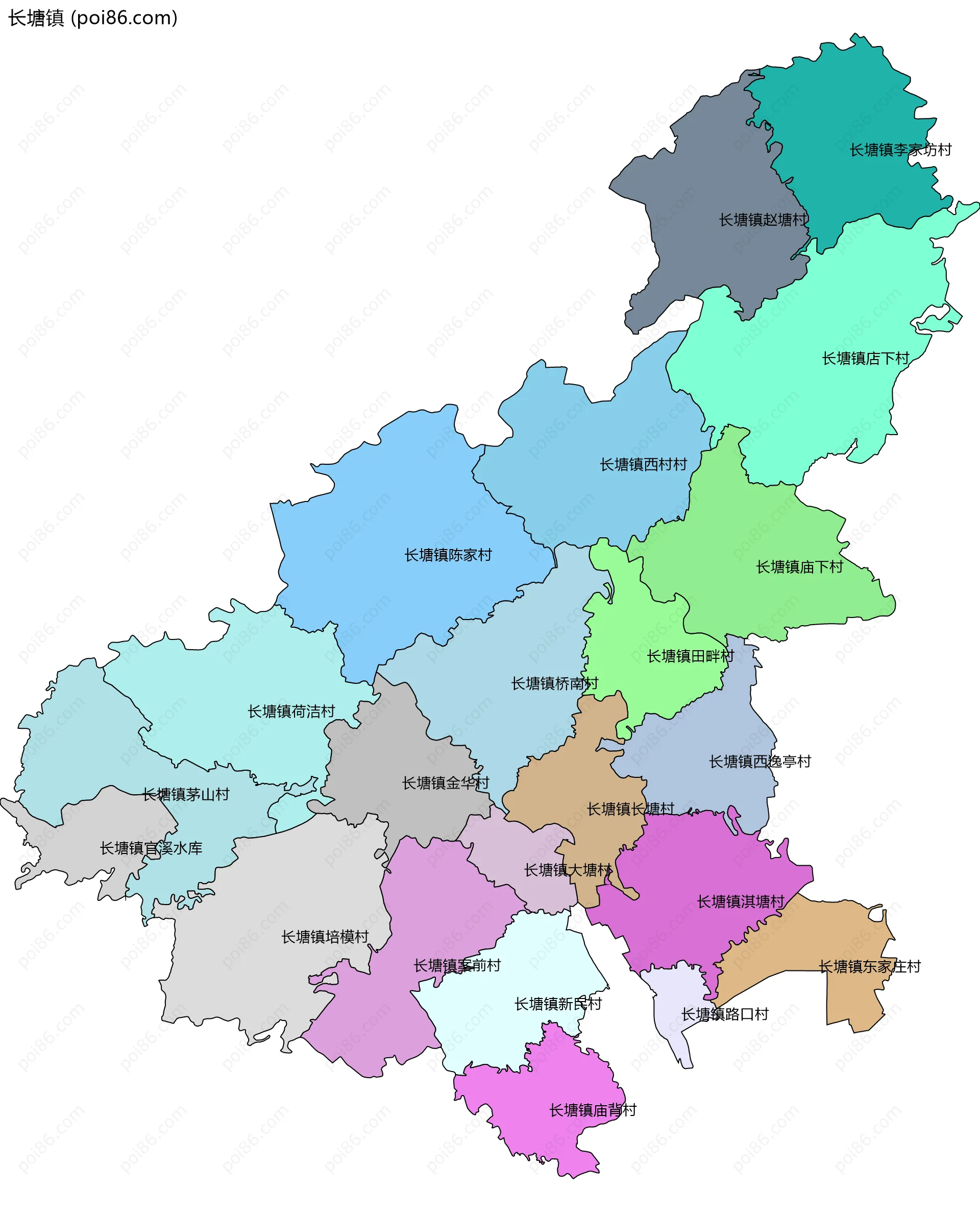 长塘镇边界地图(五级行政区划)