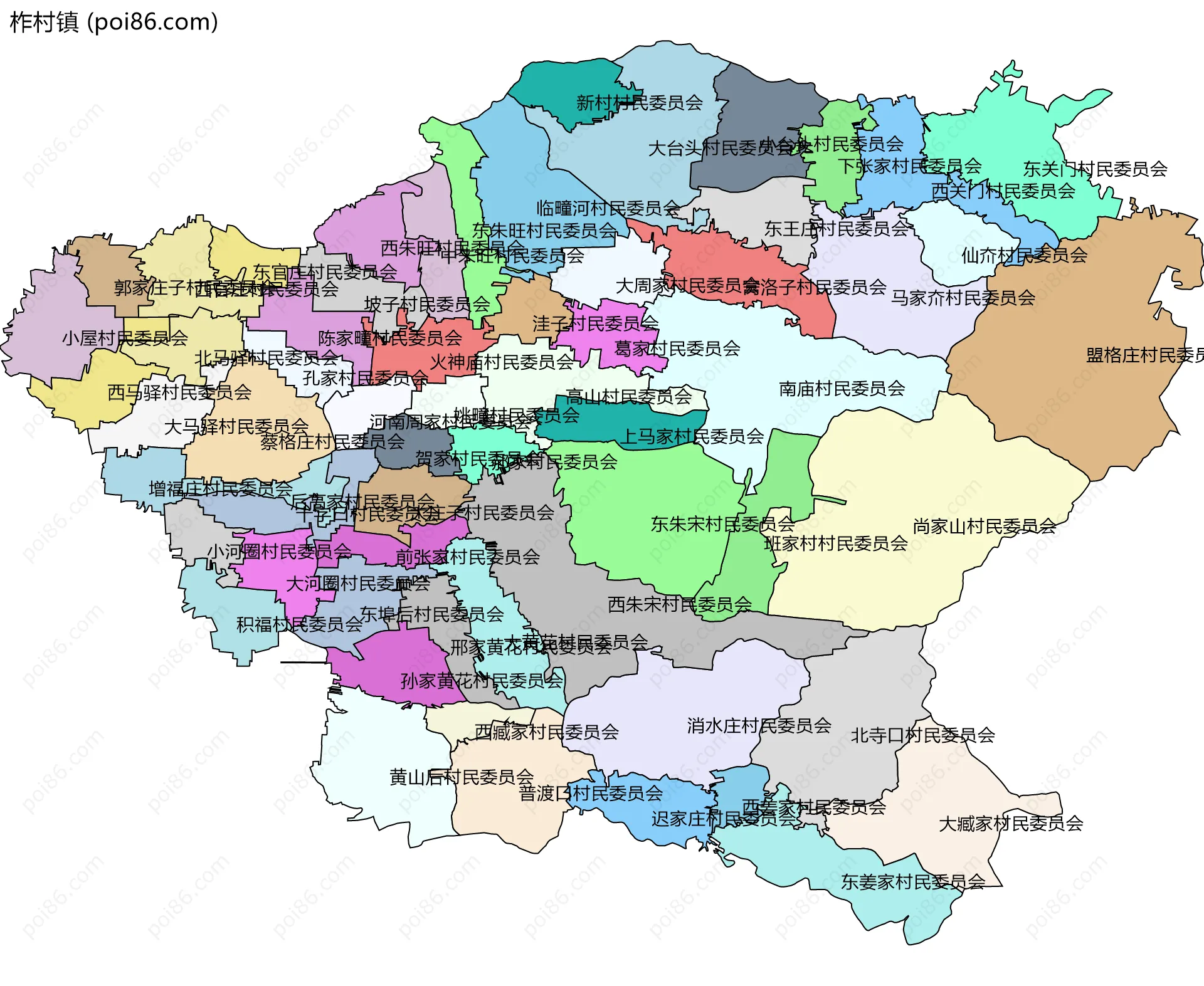 柞村镇边界地图(五级行政区划)