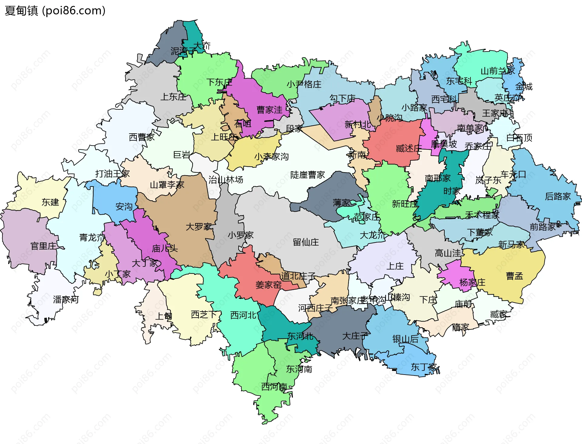 夏甸镇边界地图(五级行政区划)