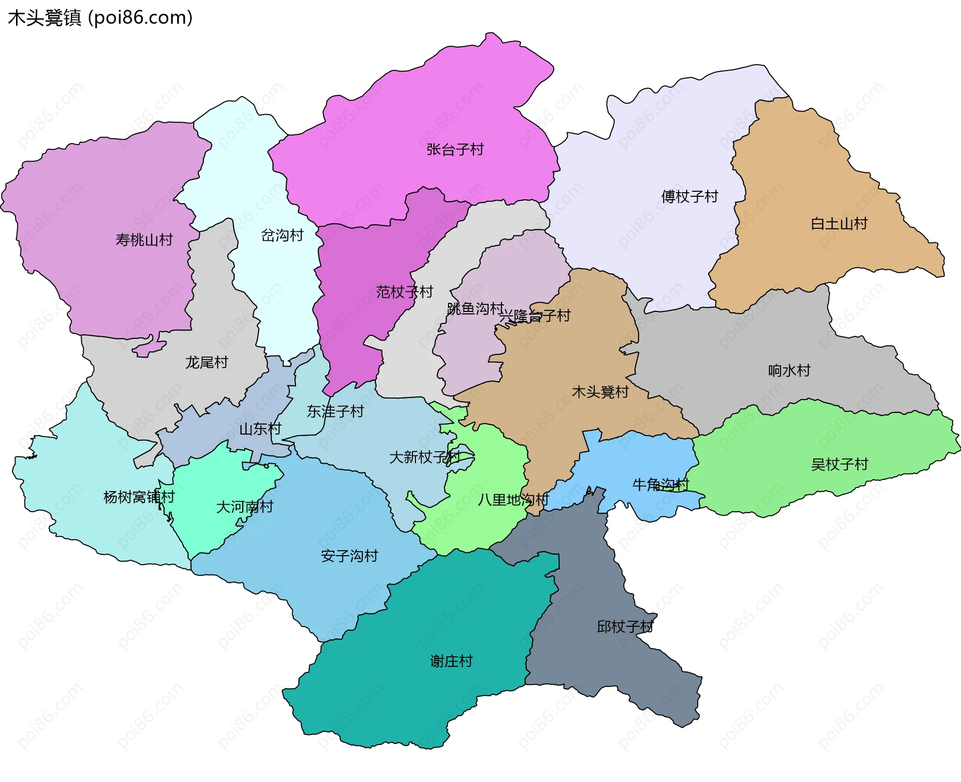 木头凳镇边界地图(五级行政区划)