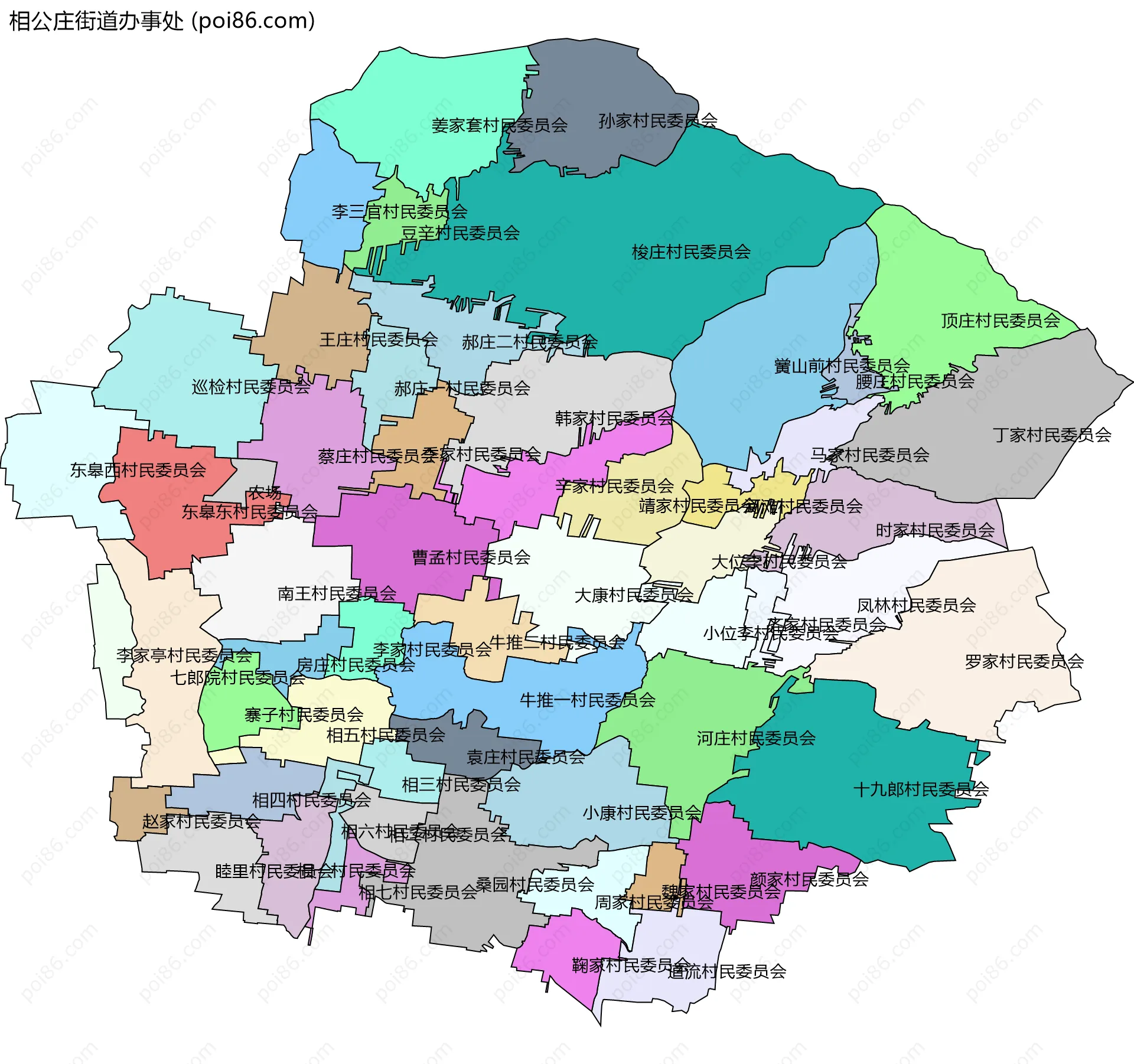 相公庄街道办事处边界地图(五级行政区划)