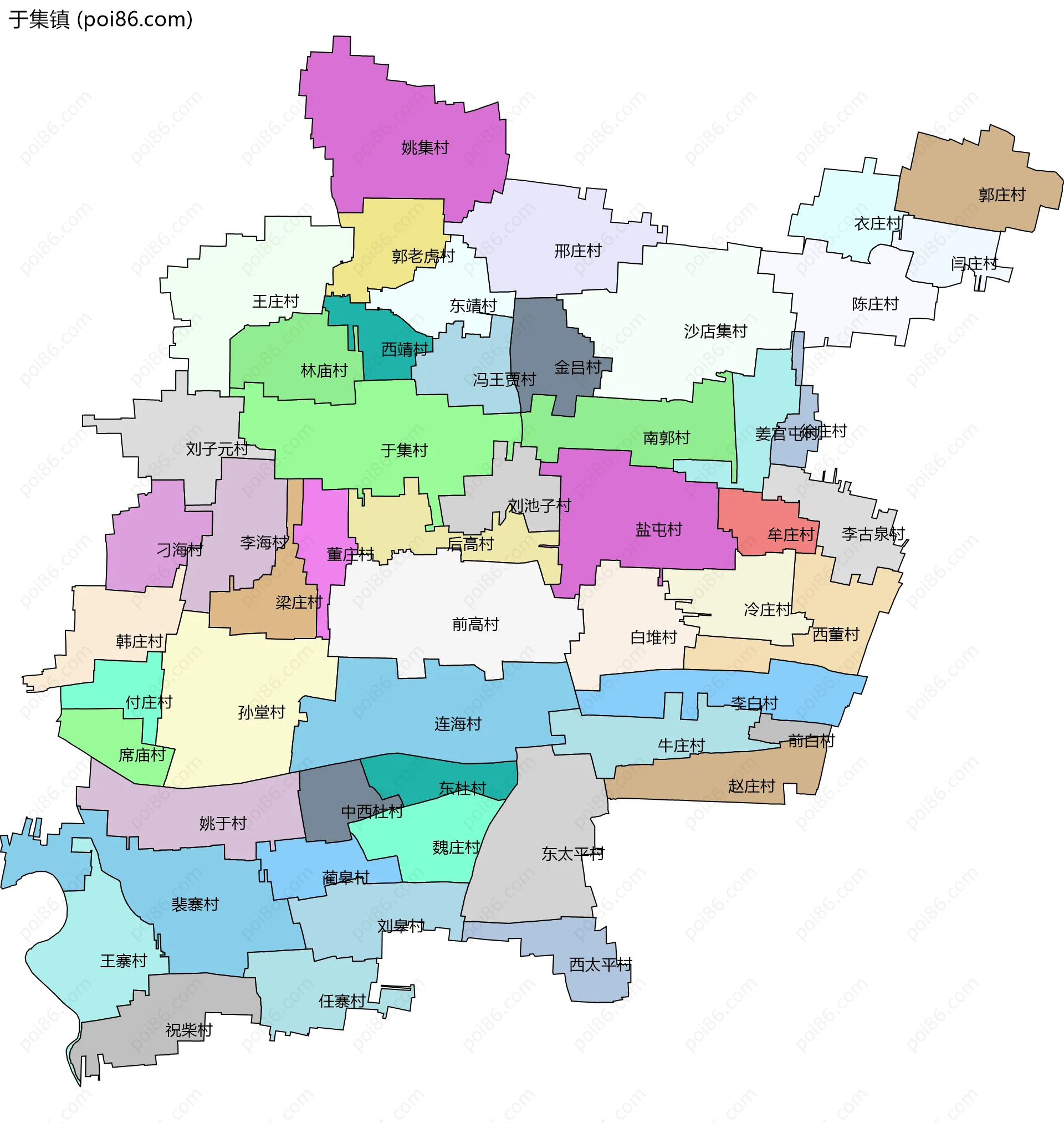 于集镇边界地图(五级行政区划)