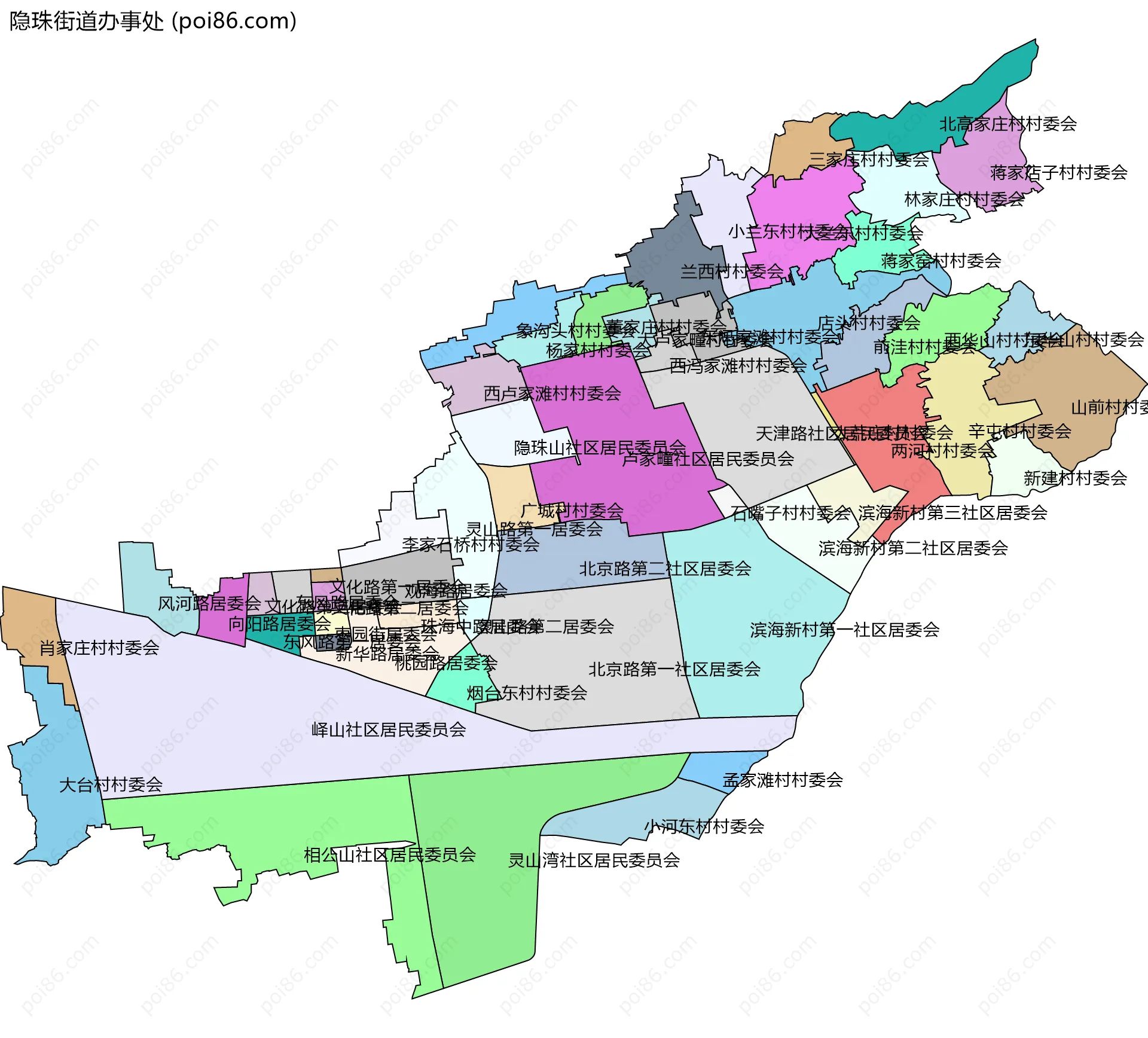 隐珠街道办事处边界地图(五级行政区划)