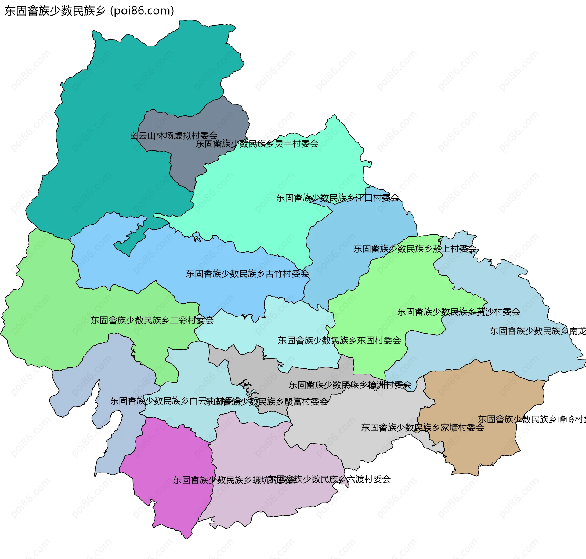 东固畲族少数民族乡边界地图(五级行政区划)