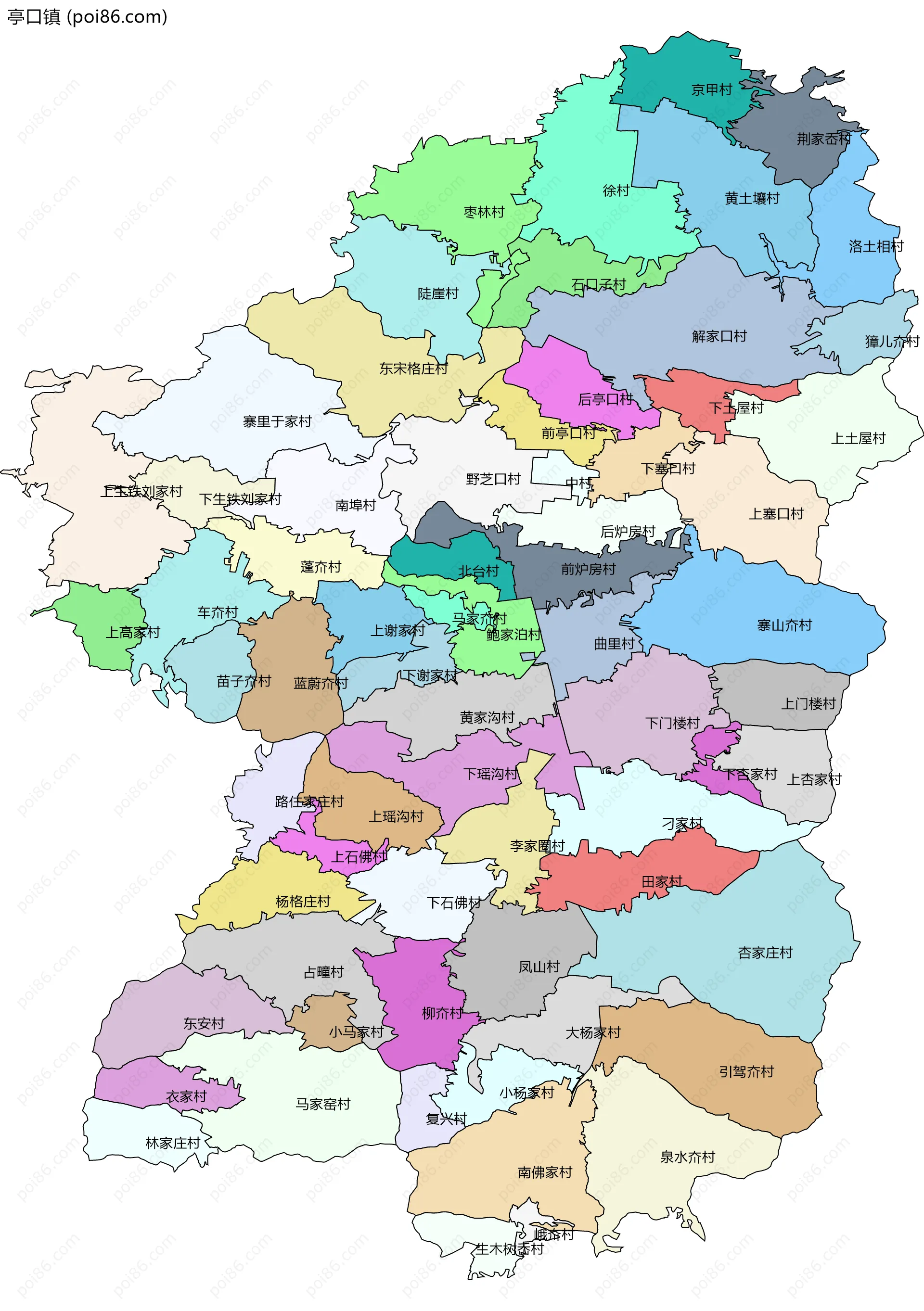 亭口镇边界地图(五级行政区划)