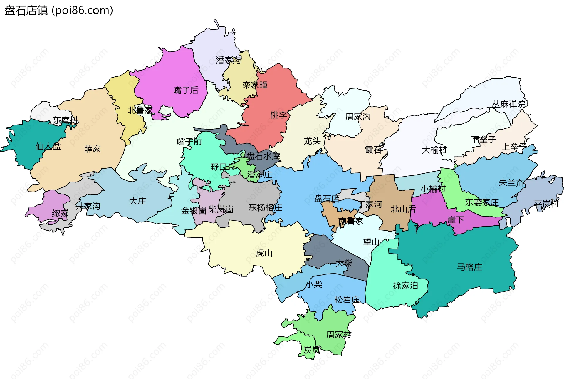 盘石店镇边界地图(五级行政区划)