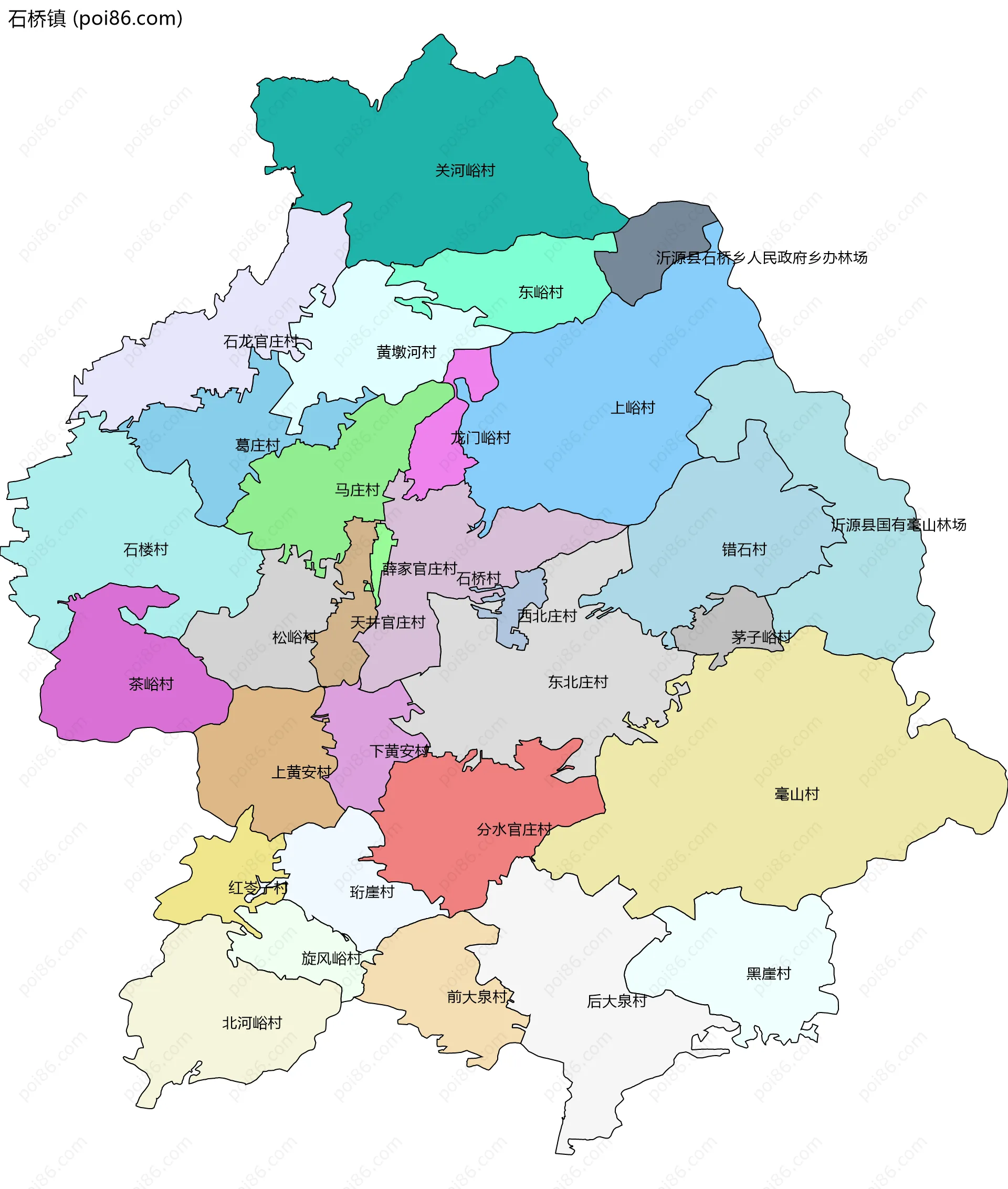 石桥镇边界地图(五级行政区划)