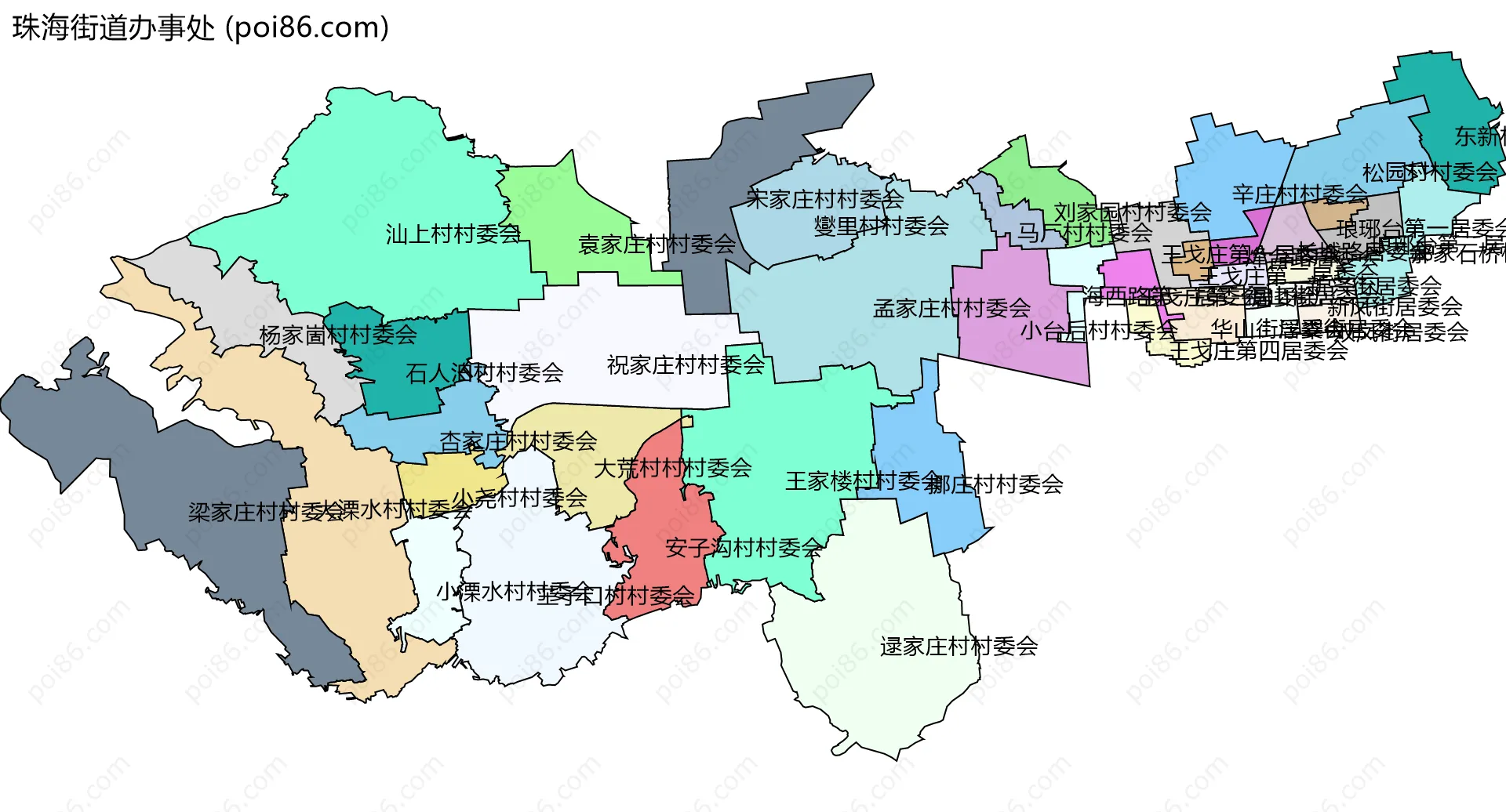 珠海街道办事处边界地图(五级行政区划)