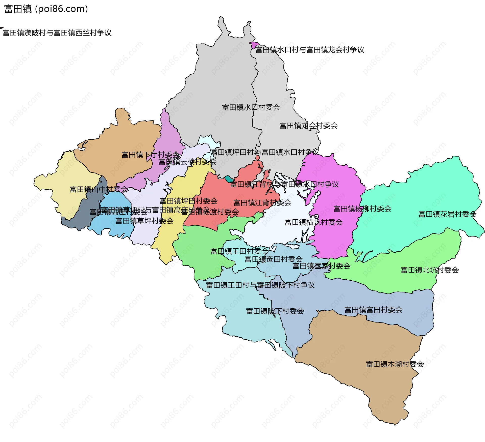 富田镇边界地图(五级行政区划)