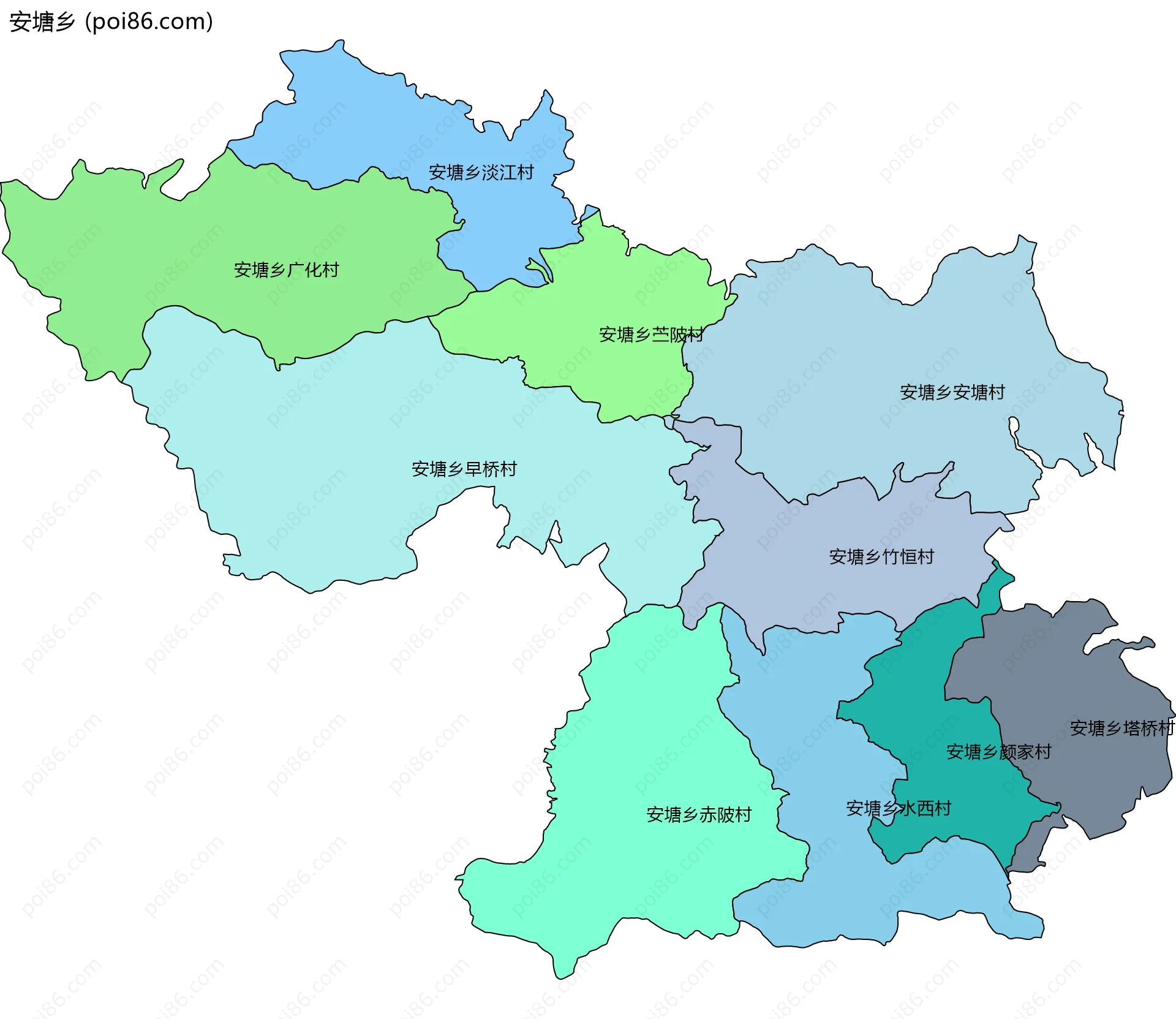 安塘乡边界地图(五级行政区划)