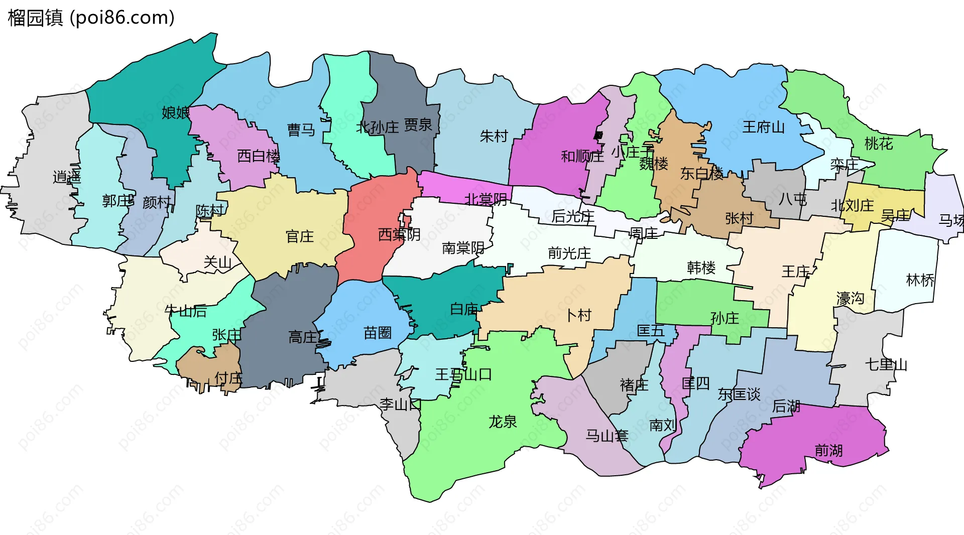 榴园镇边界地图(五级行政区划)