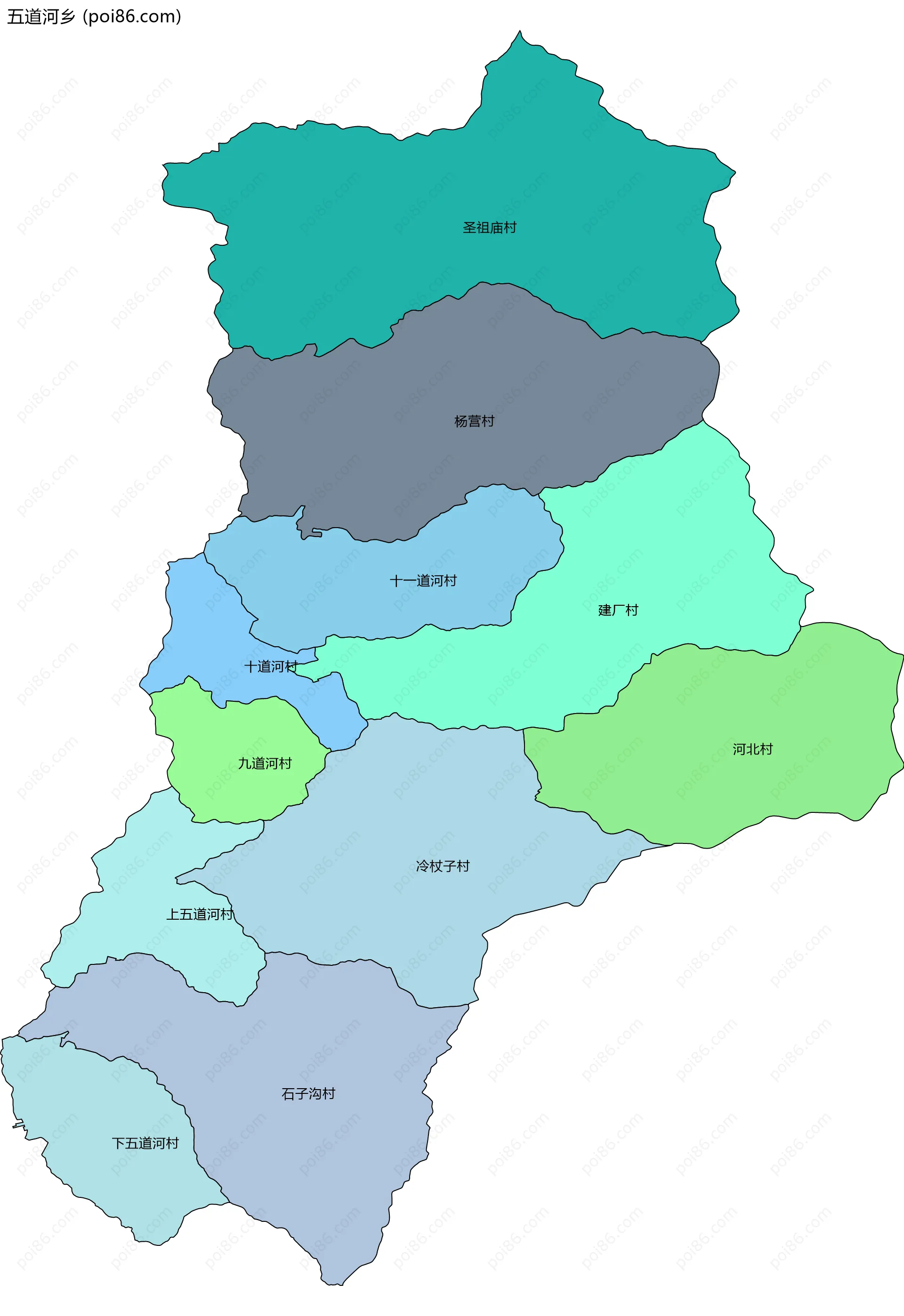 五道河乡边界地图(五级行政区划)