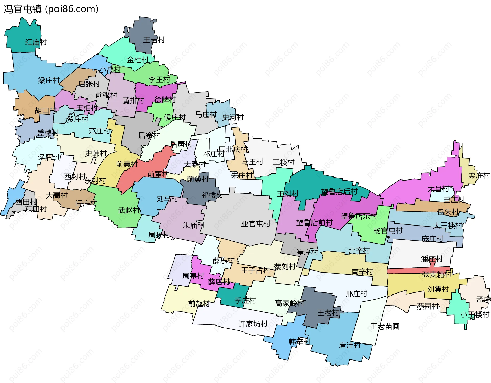 冯官屯镇边界地图(五级行政区划)