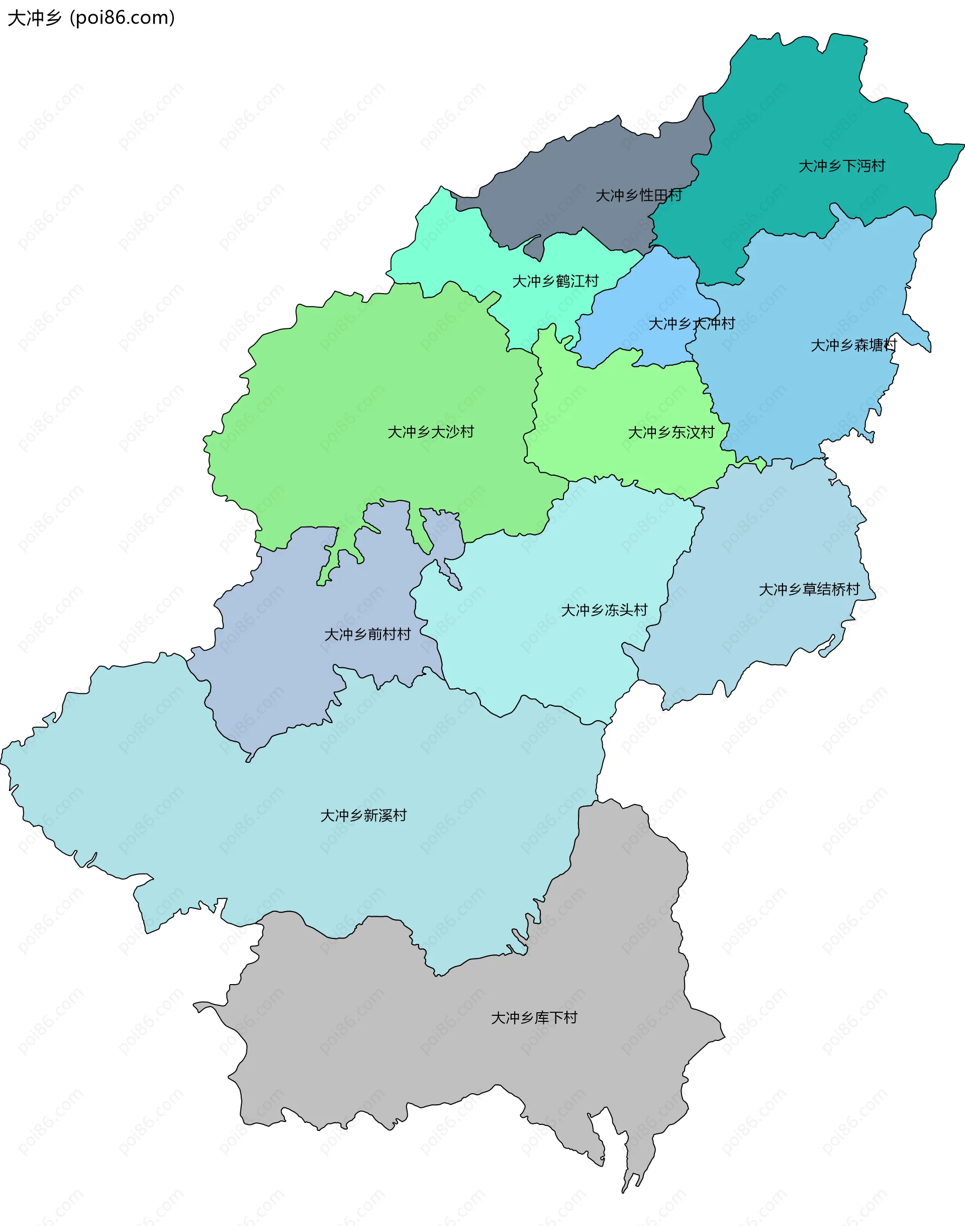 大冲乡边界地图(五级行政区划)