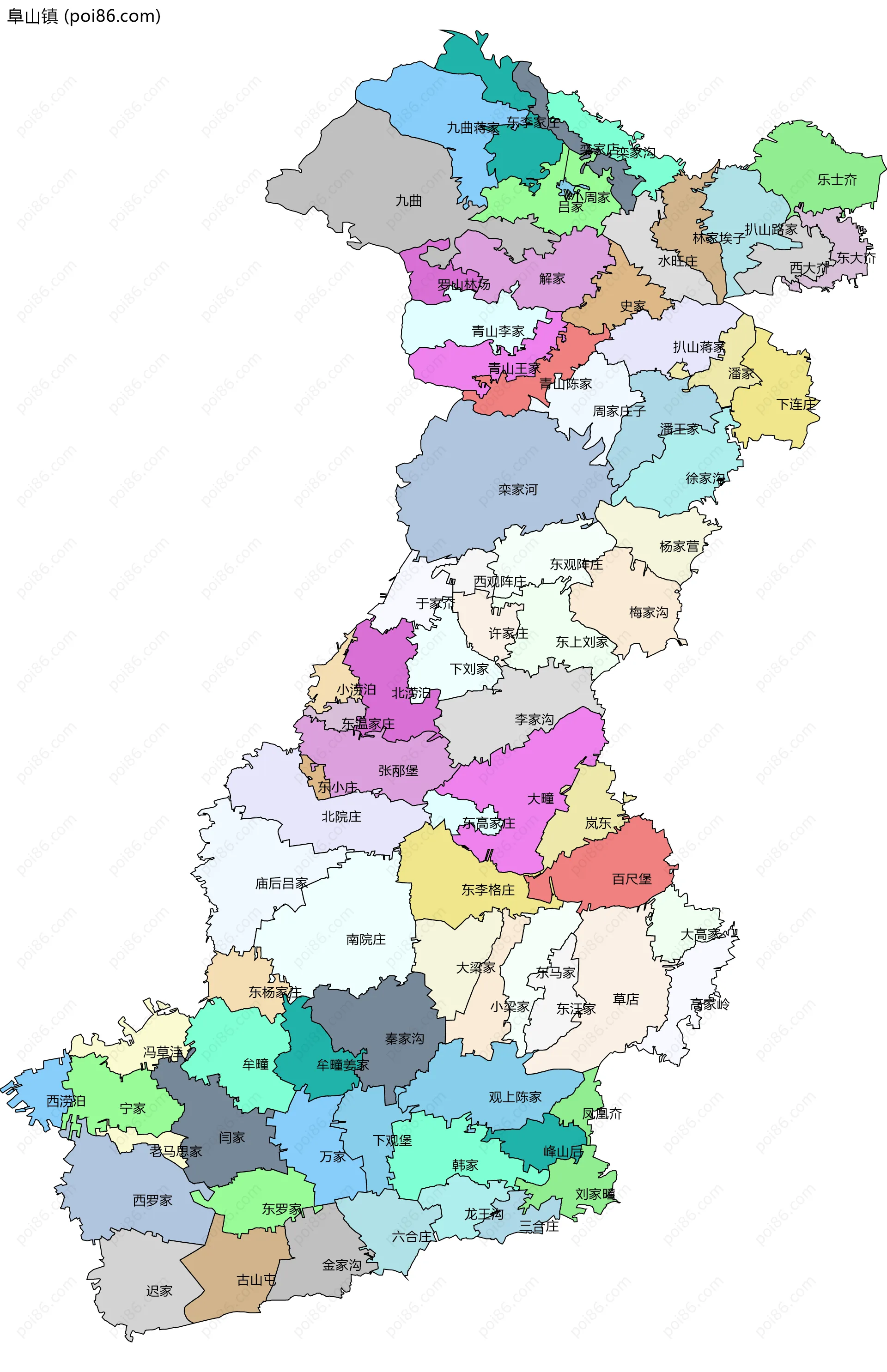 阜山镇边界地图(五级行政区划)