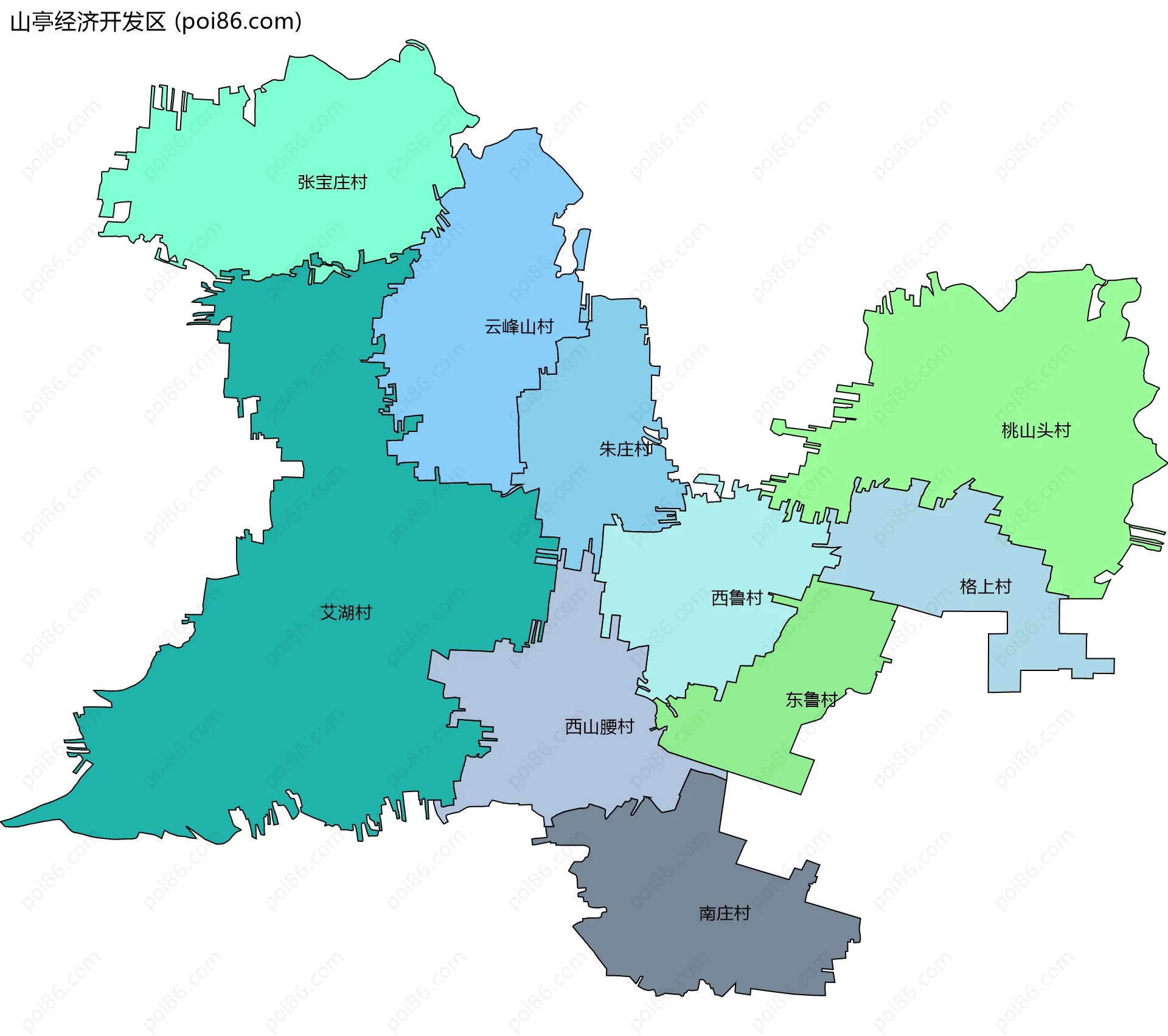 山亭经济开发区边界地图(五级行政区划)