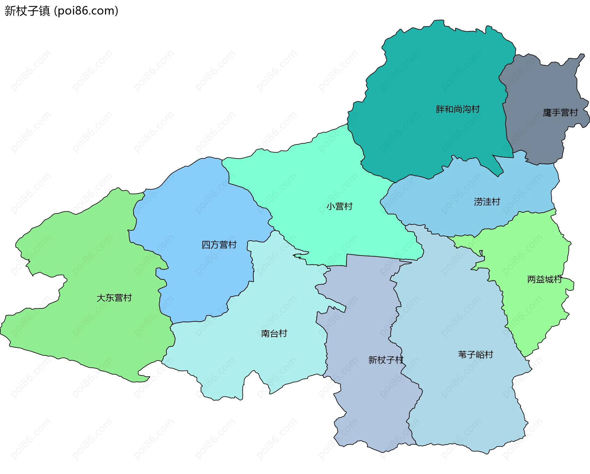 新杖子镇边界地图(五级行政区划)
