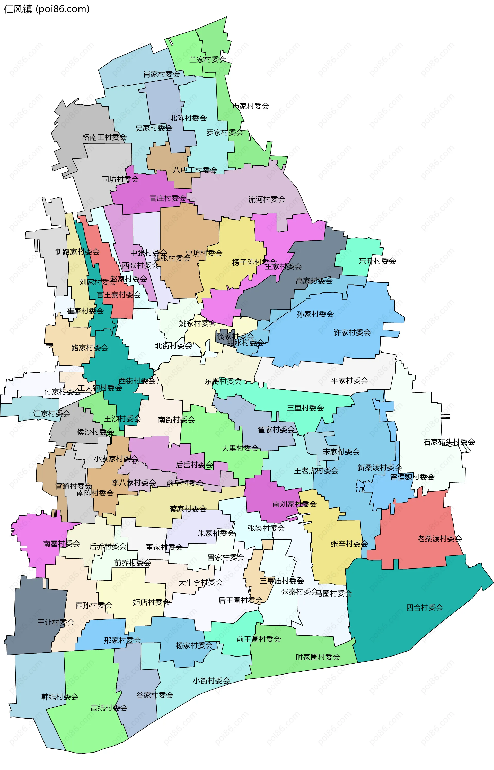 仁风镇边界地图(五级行政区划)