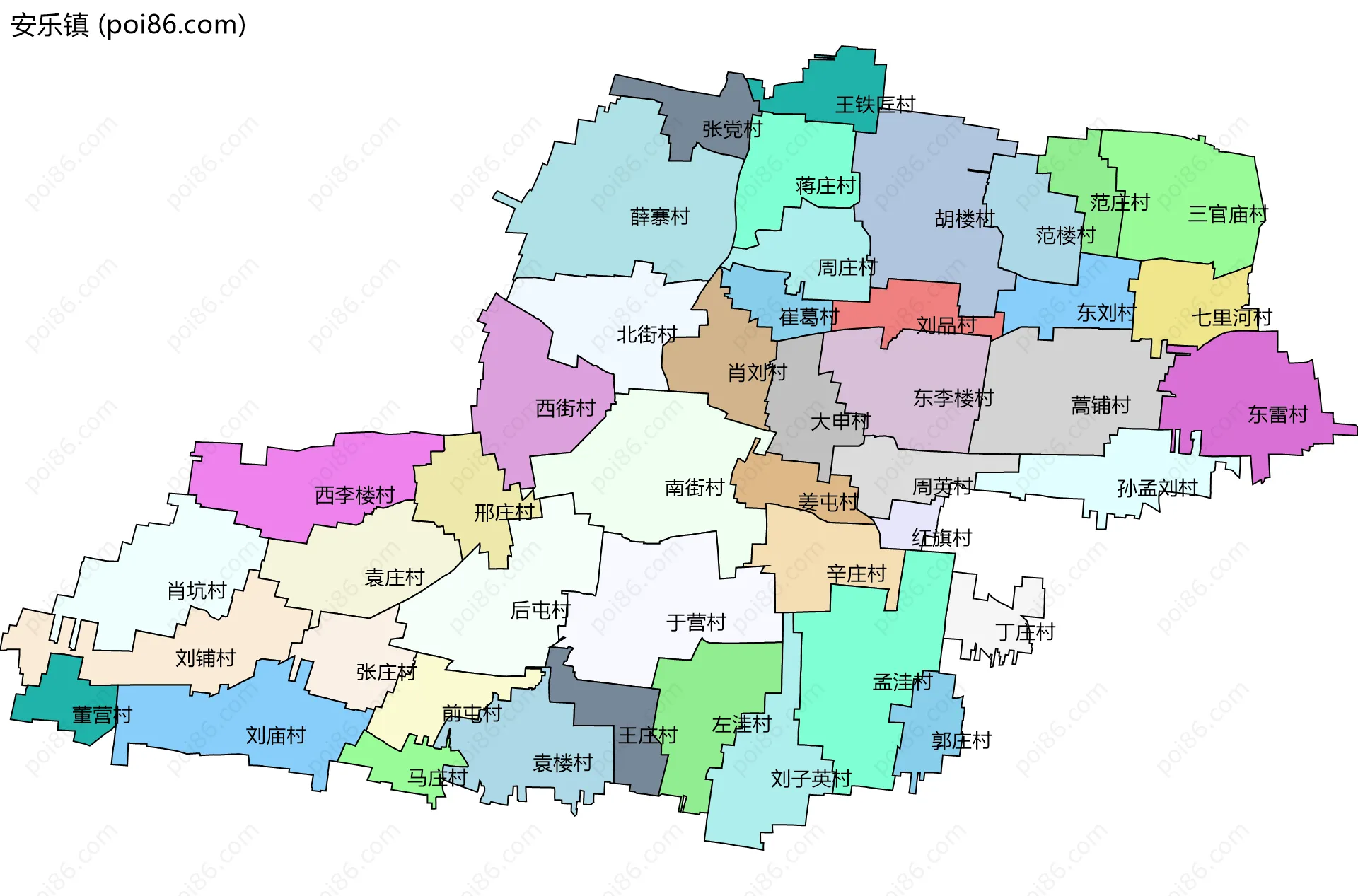 安乐镇边界地图(五级行政区划)