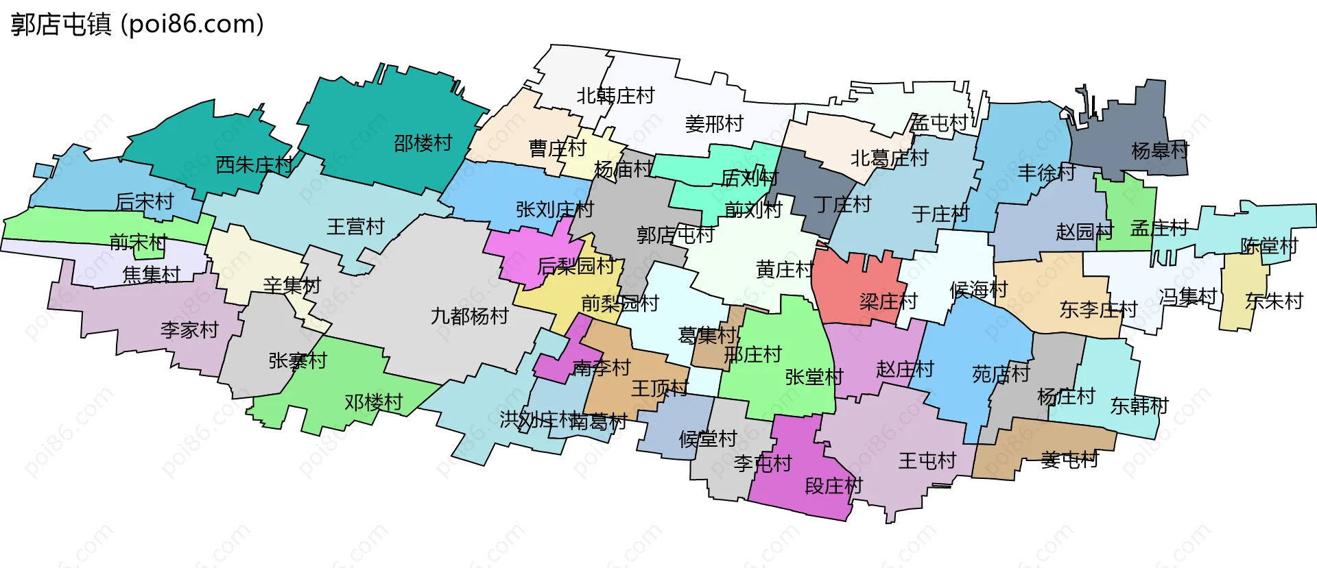 郭店屯镇边界地图(五级行政区划)