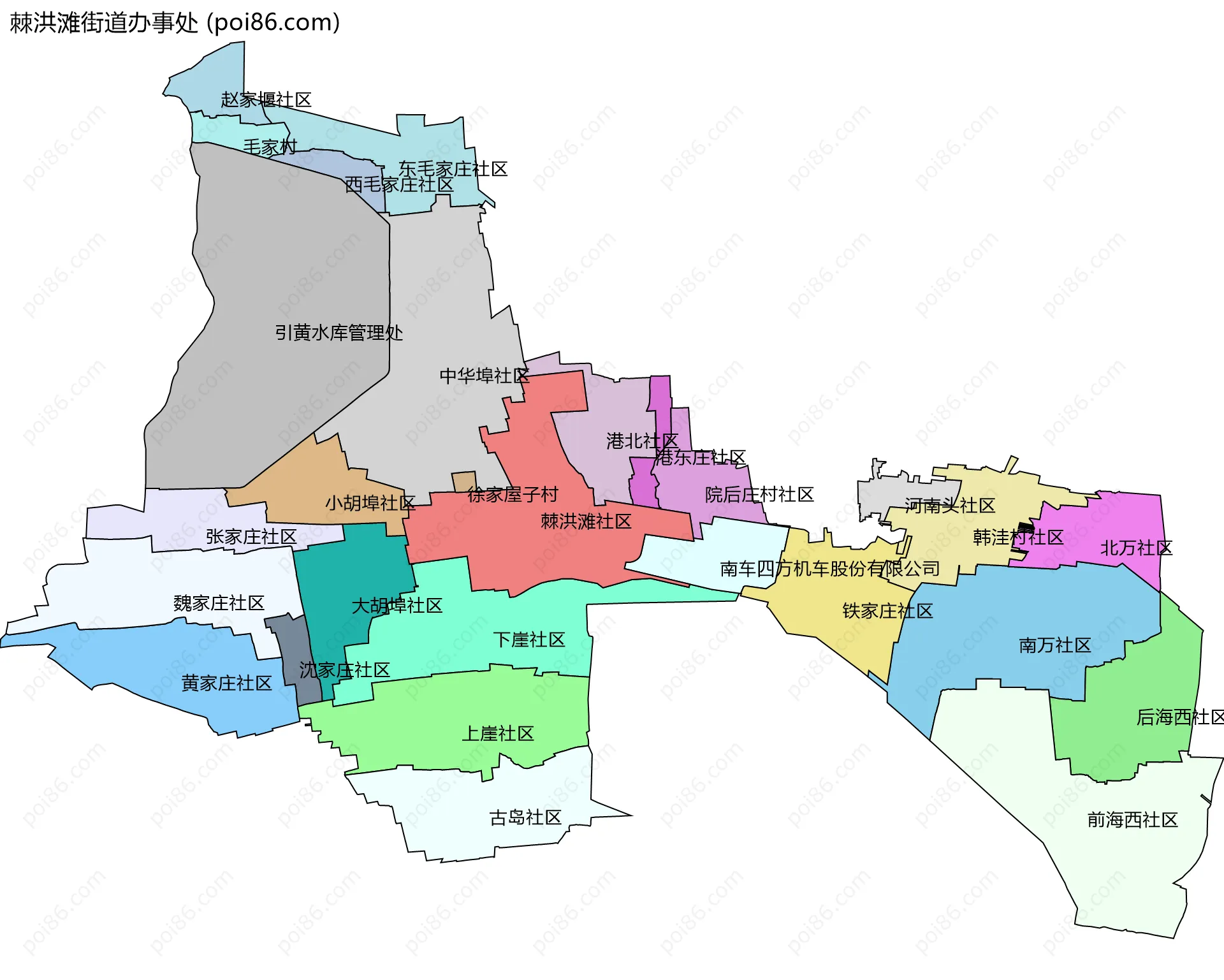 棘洪滩街道办事处边界地图(五级行政区划)