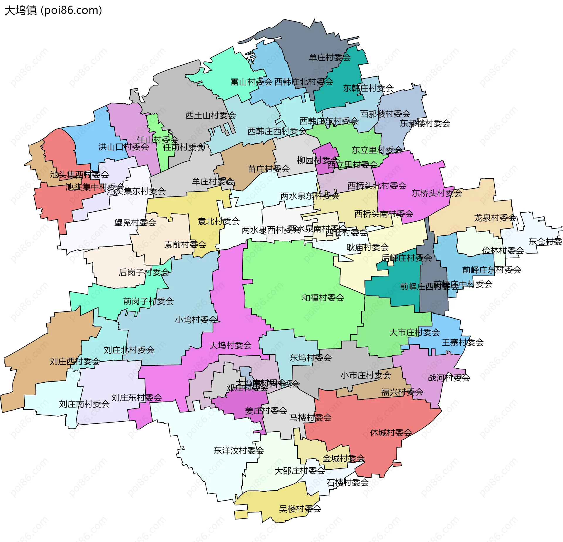 大坞镇边界地图(五级行政区划)