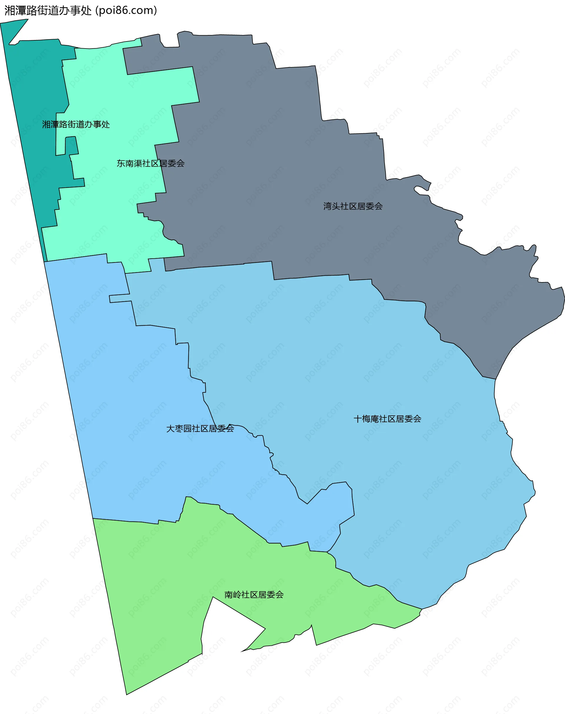 湘潭路街道办事处边界地图(五级行政区划)