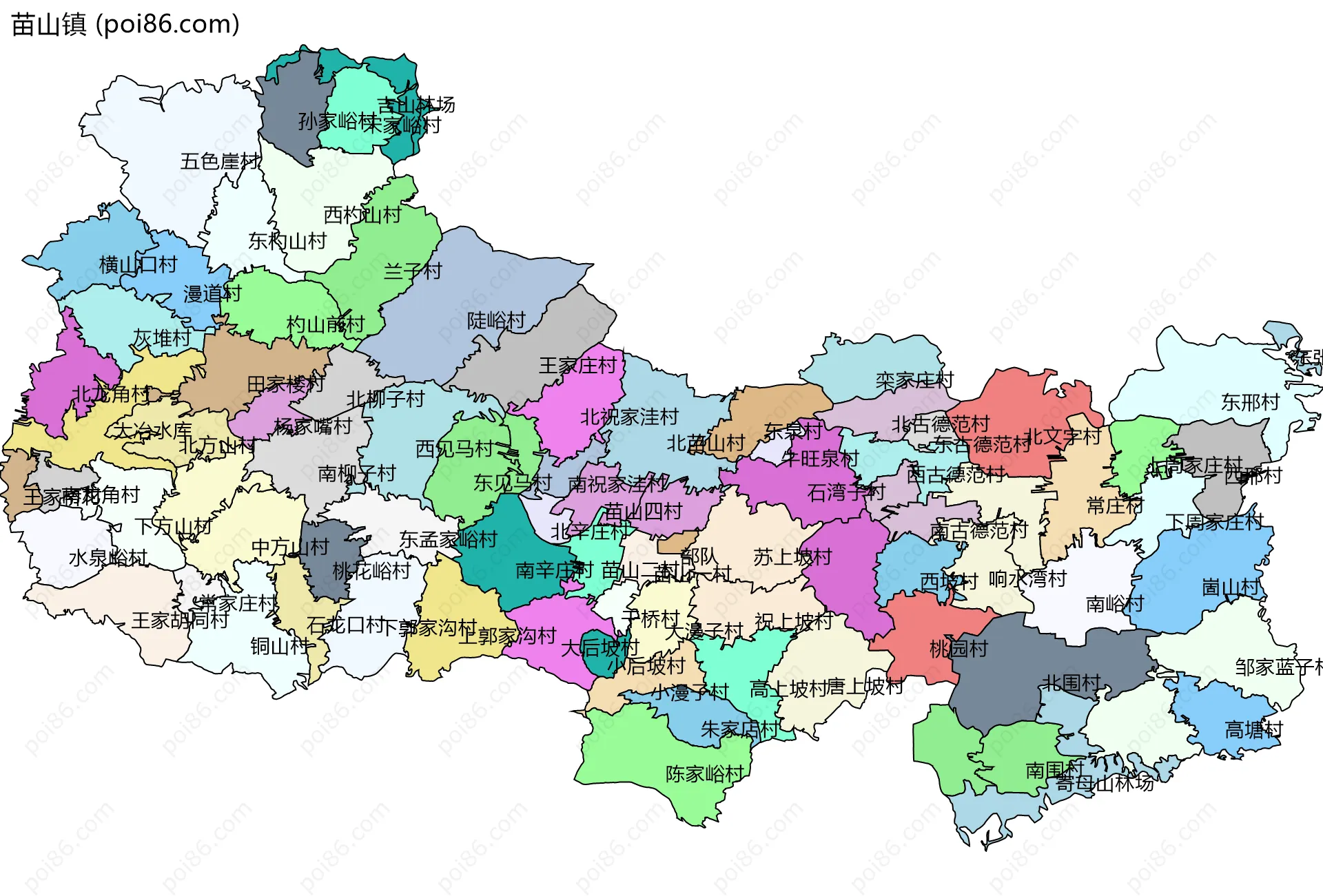 苗山镇边界地图(五级行政区划)