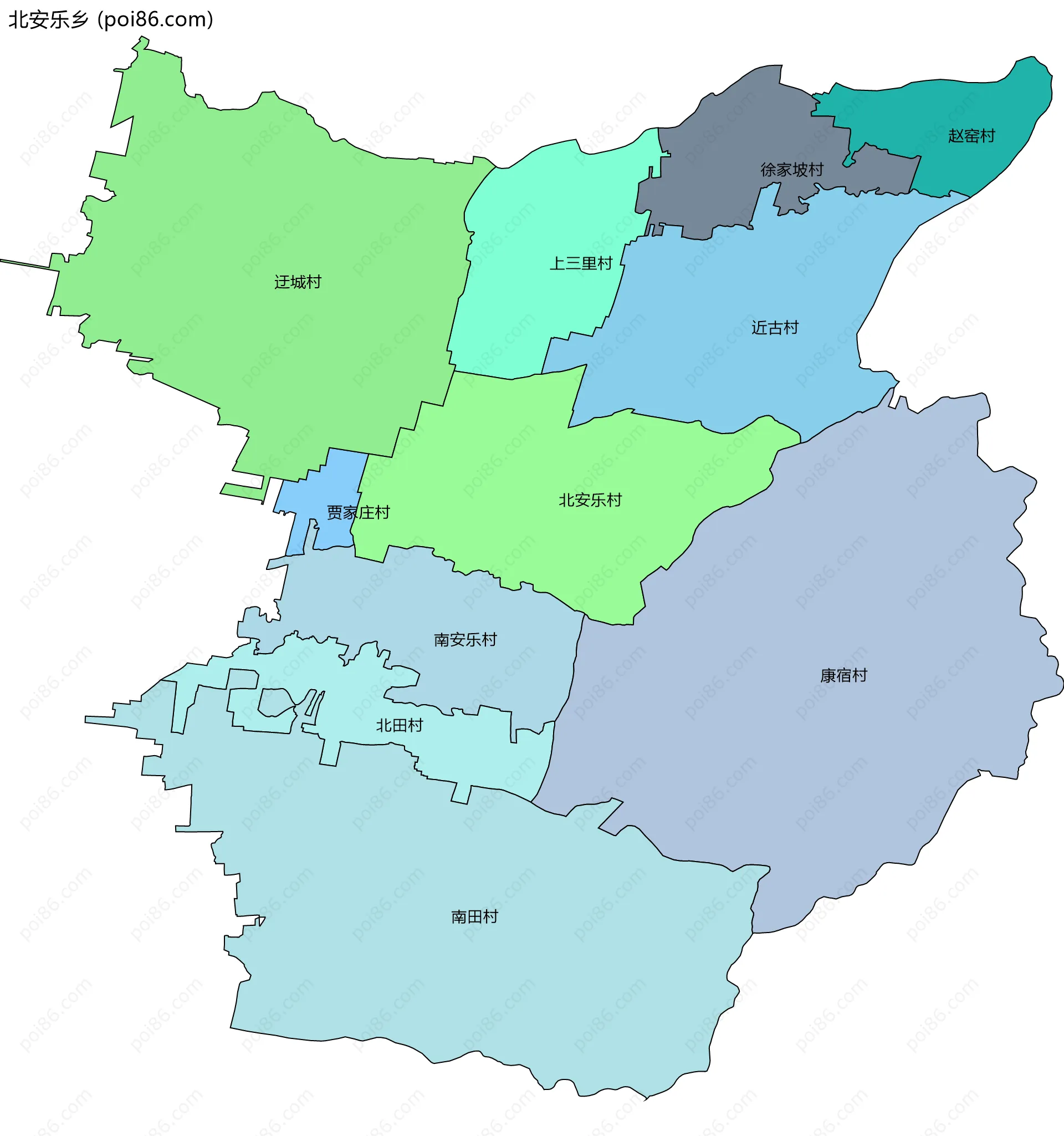 北安乐乡边界地图(五级行政区划)