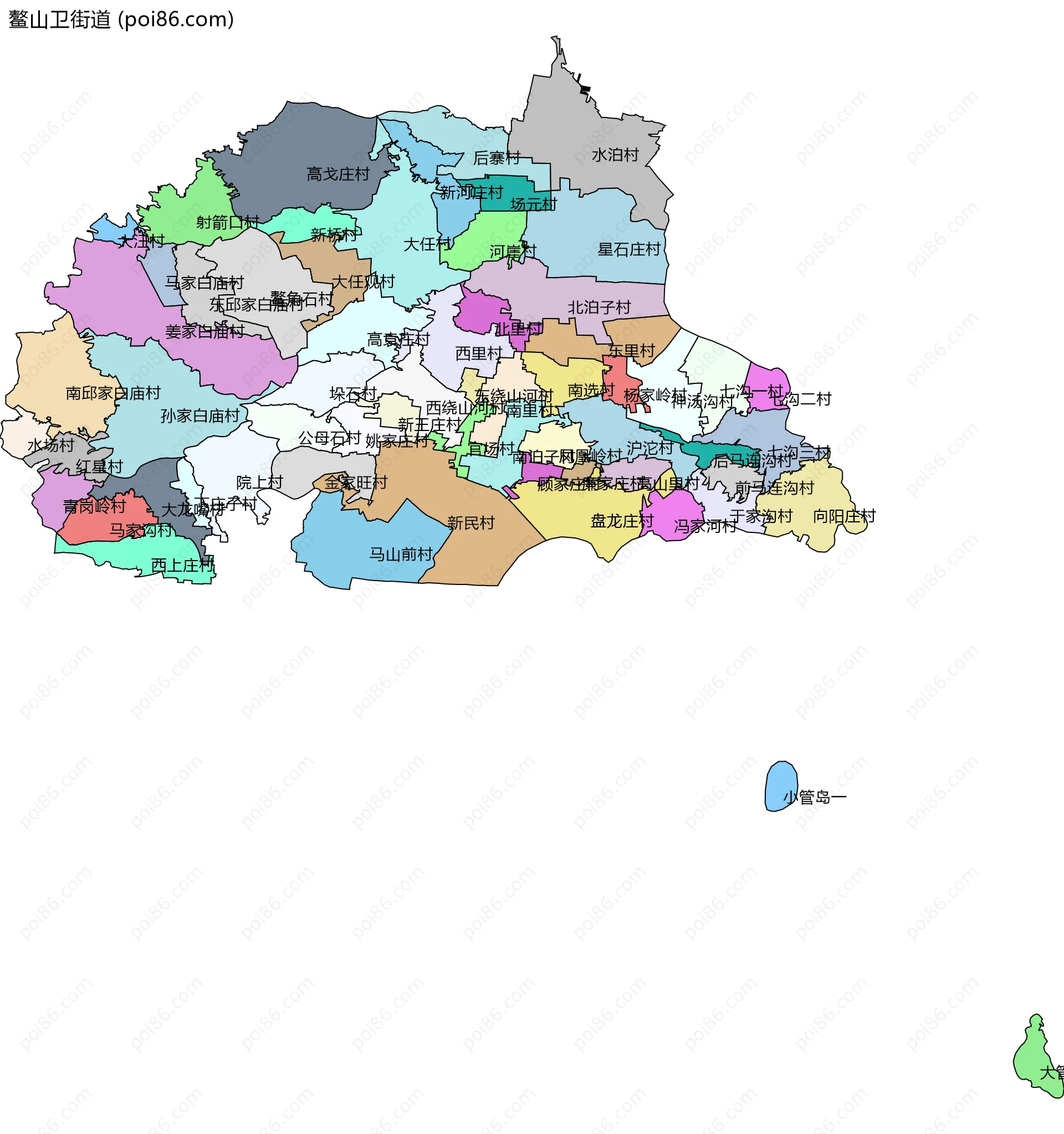 鳌山卫街道边界地图(五级行政区划)