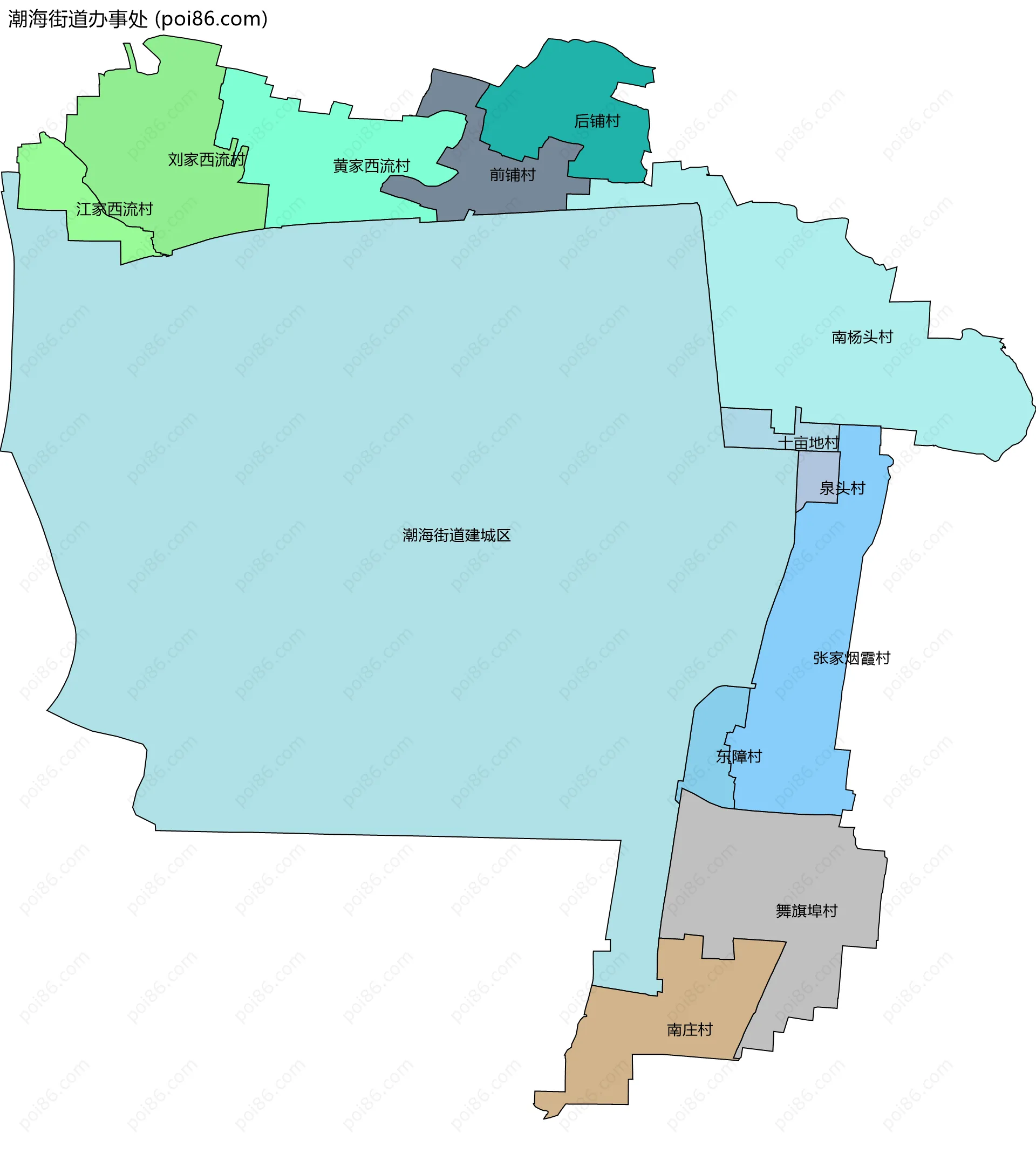 潮海街道办事处边界地图(五级行政区划)