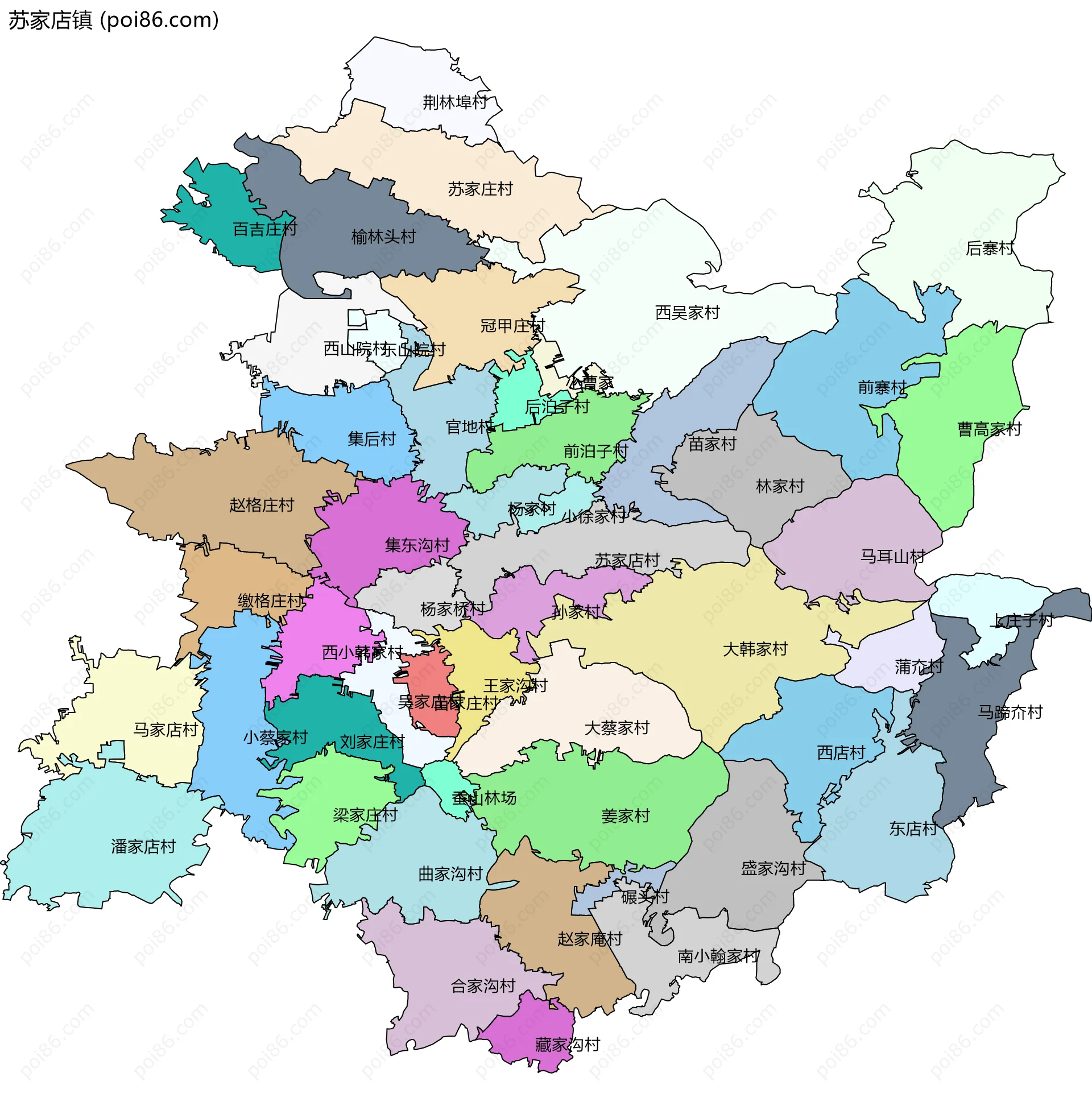 苏家店镇边界地图(五级行政区划)