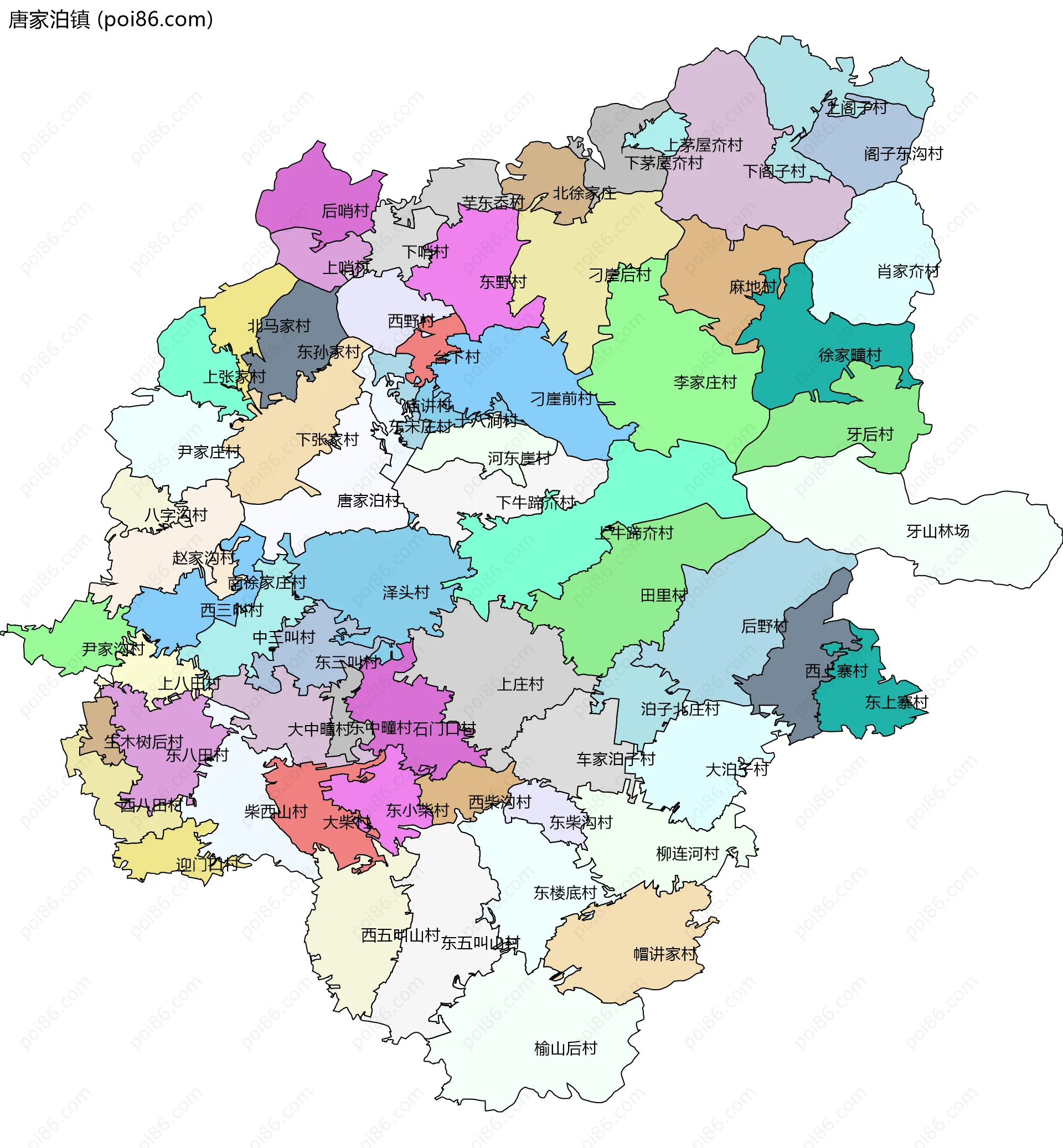 唐家泊镇边界地图(五级行政区划)