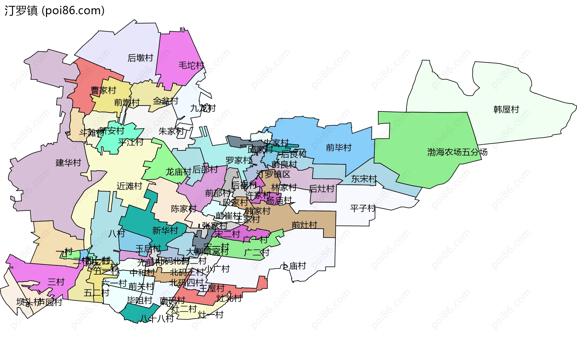 汀罗镇边界地图(五级行政区划)