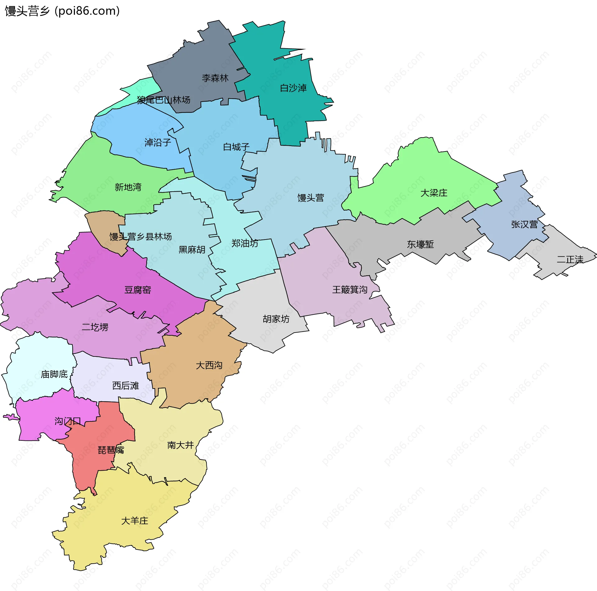 馒头营乡边界地图(五级行政区划)