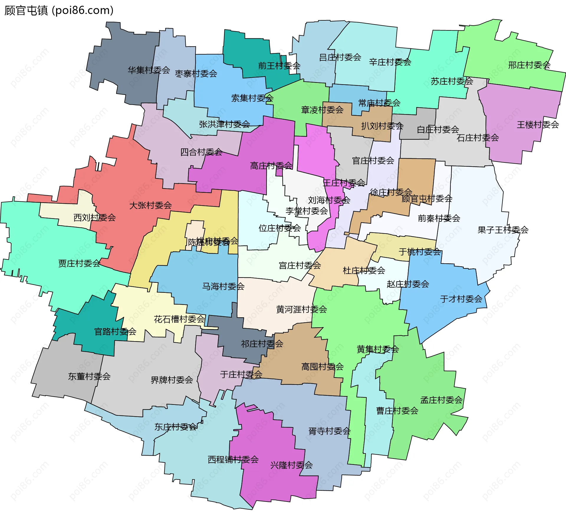 顾官屯镇边界地图(五级行政区划)