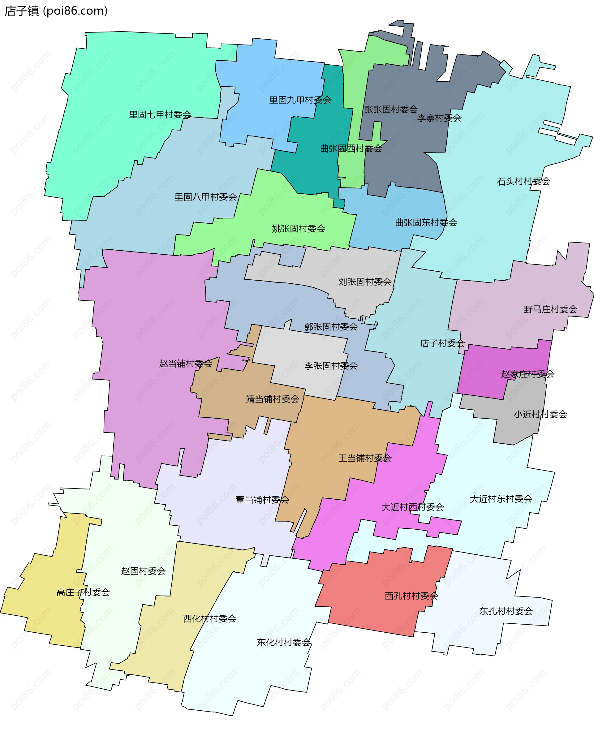 店子镇边界地图(五级行政区划)